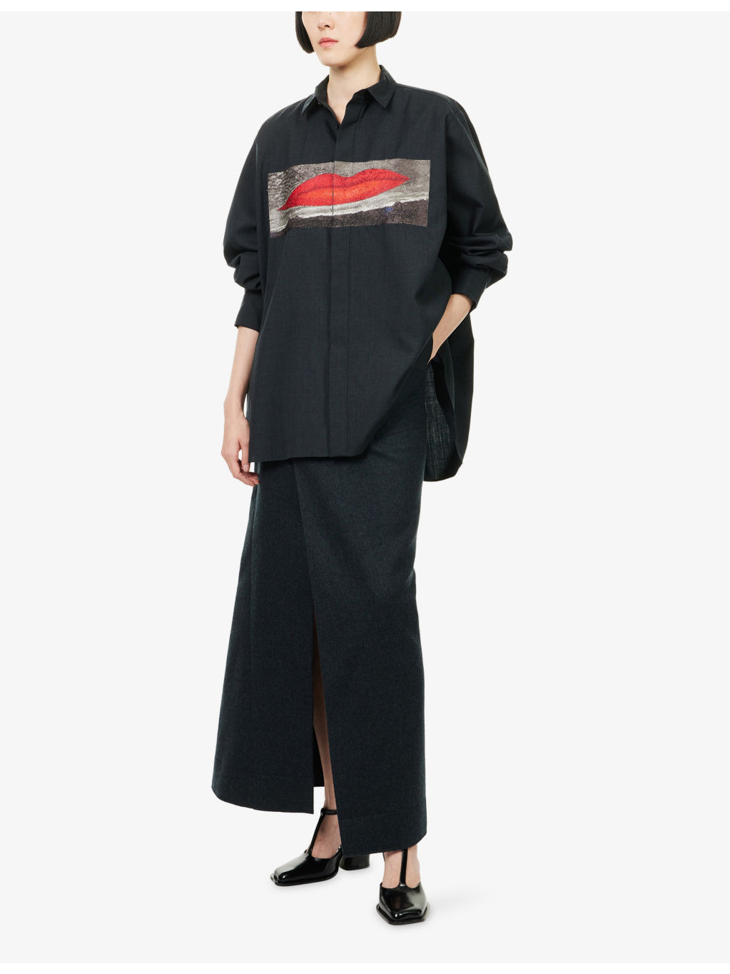 Graphic-Embroidered Long-Sleeve Wool Shirt - 2