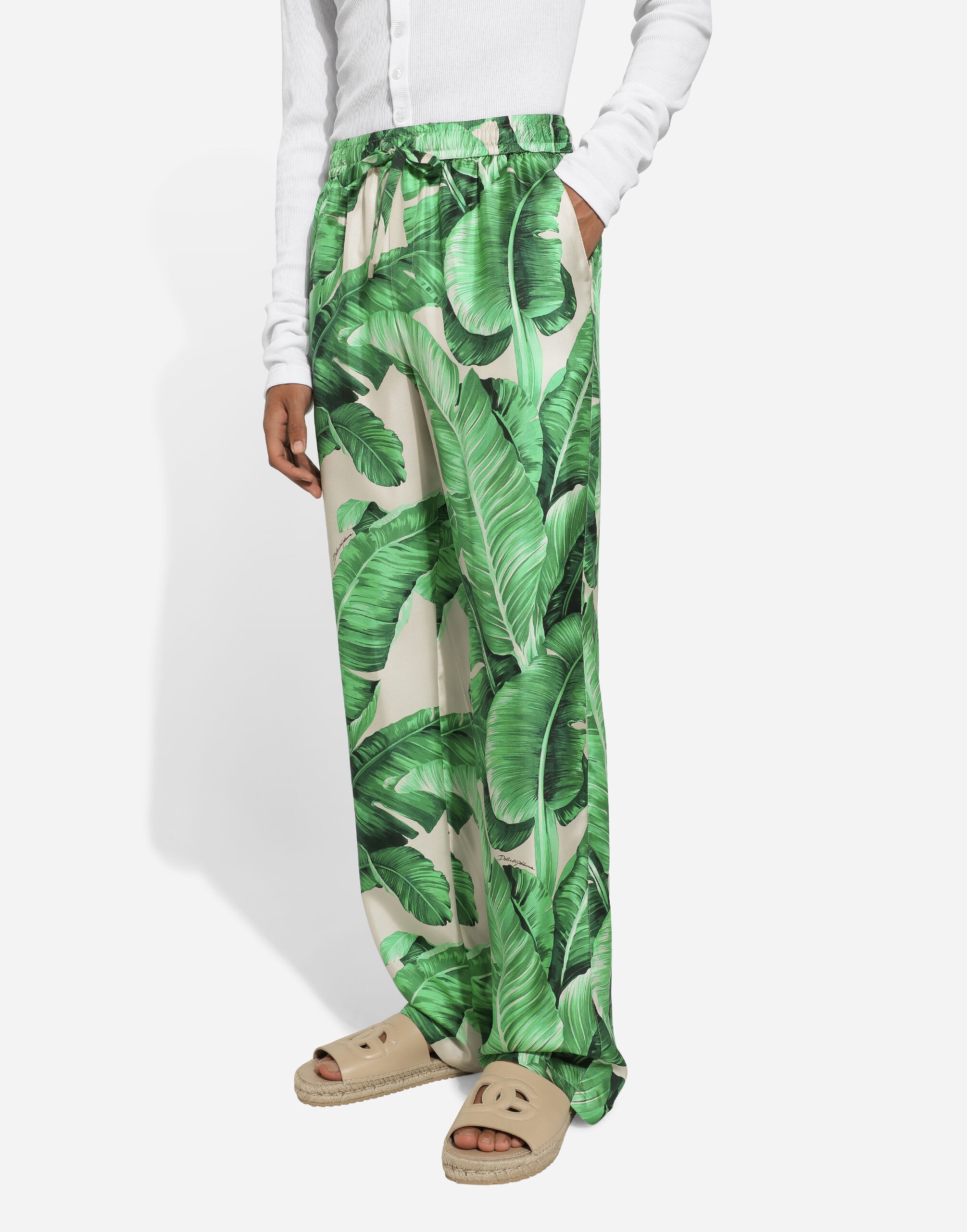 Banana-tree-print silk pajama pants - 4