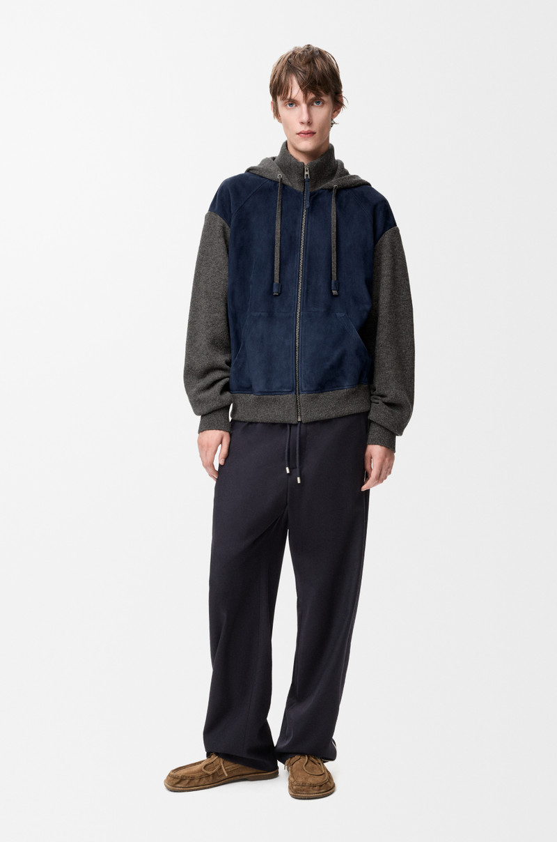Loewe Hybrid zip-up hoodie in suede goatskin and wool blend outlook