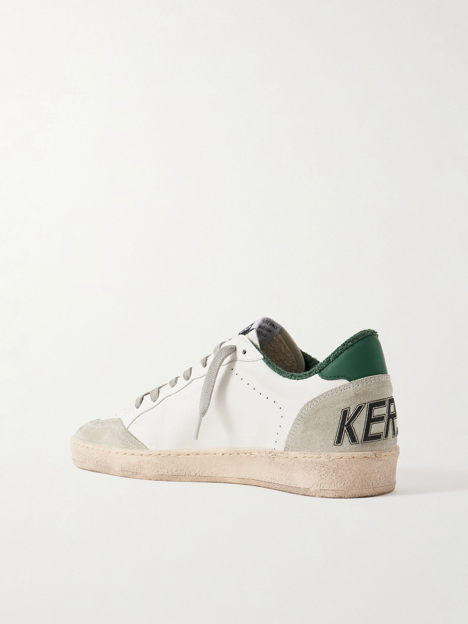 Ball Star Distressed Suede-Trimmed Leather Sneakers White - 4
