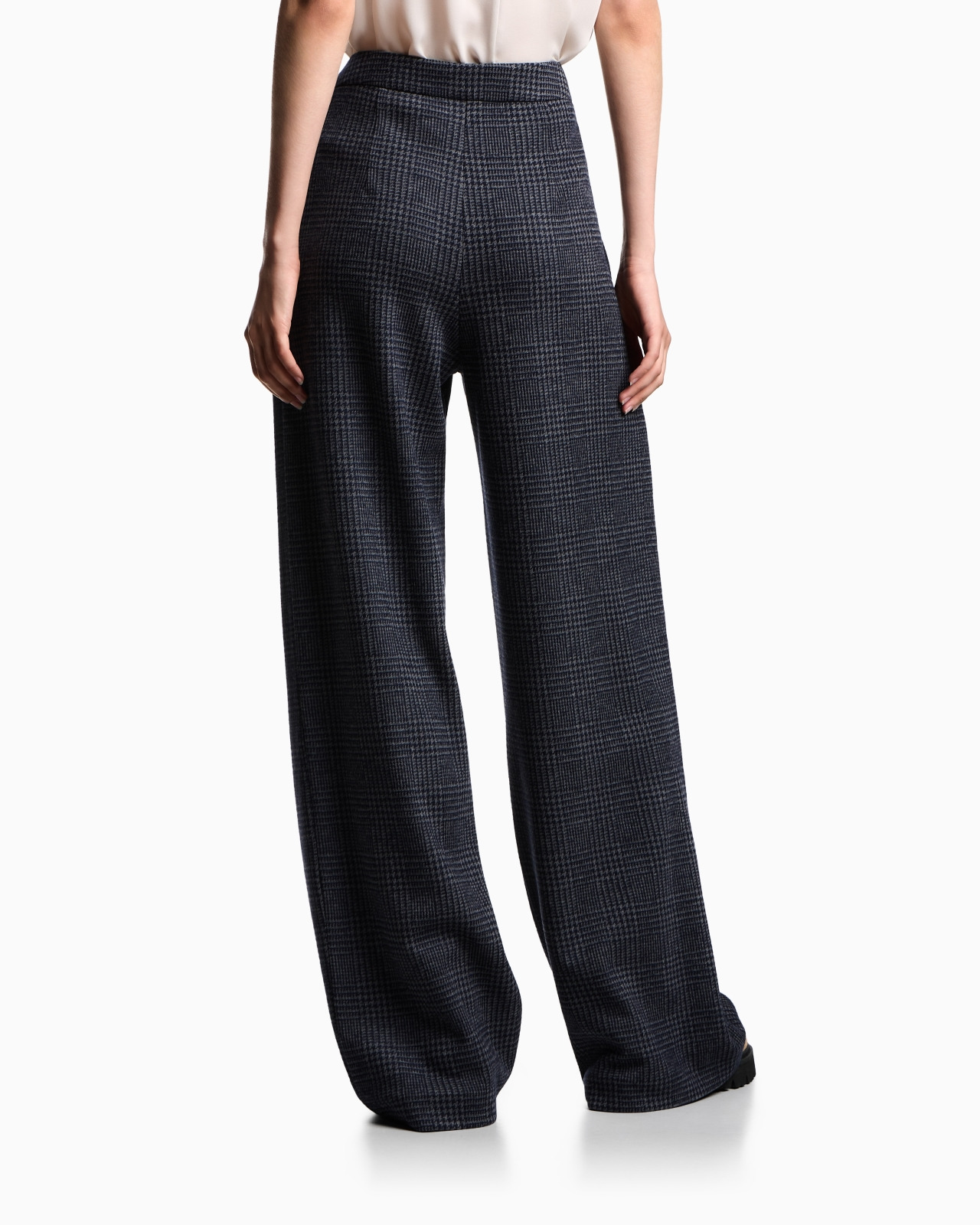 ASV ICON PRINCE OF WALES CHECK COMPACT JERSEY-KNIT TROUSERS WITH PLEATS - 3