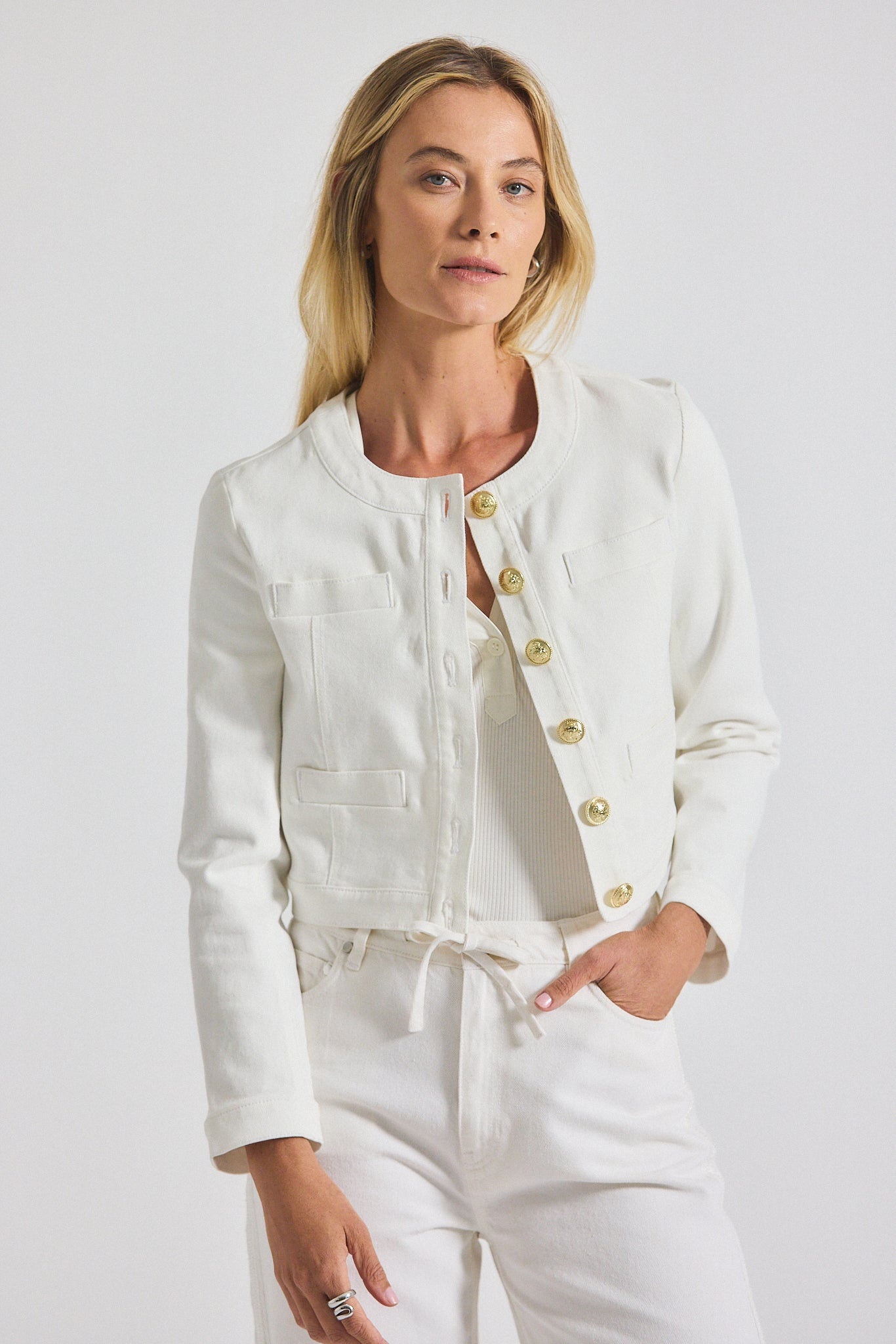 PENNY CROPPED STRETCH DENIM JACKET - 1