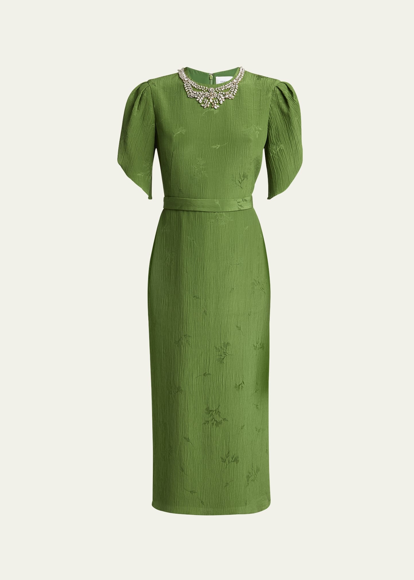 Crystal Necklace Floral Embroidered Short Sleeve Cocktail Dress - 1