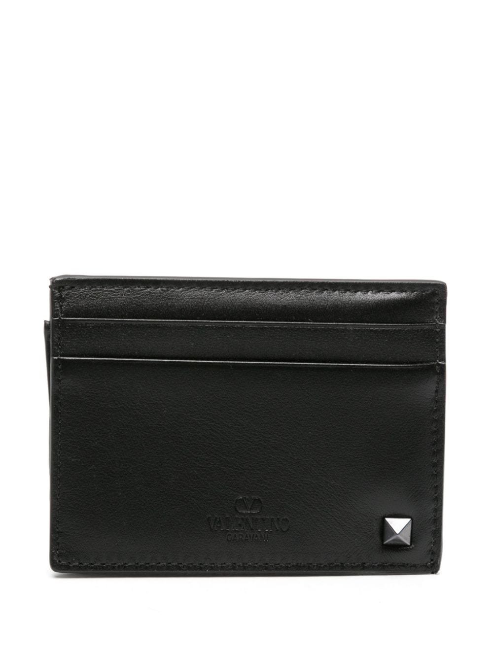 Rockstud-embellished leather cardholder - 1