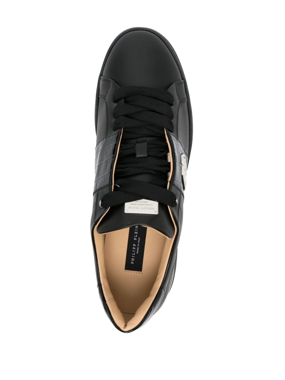 logo-plaque leather sneakers - 4