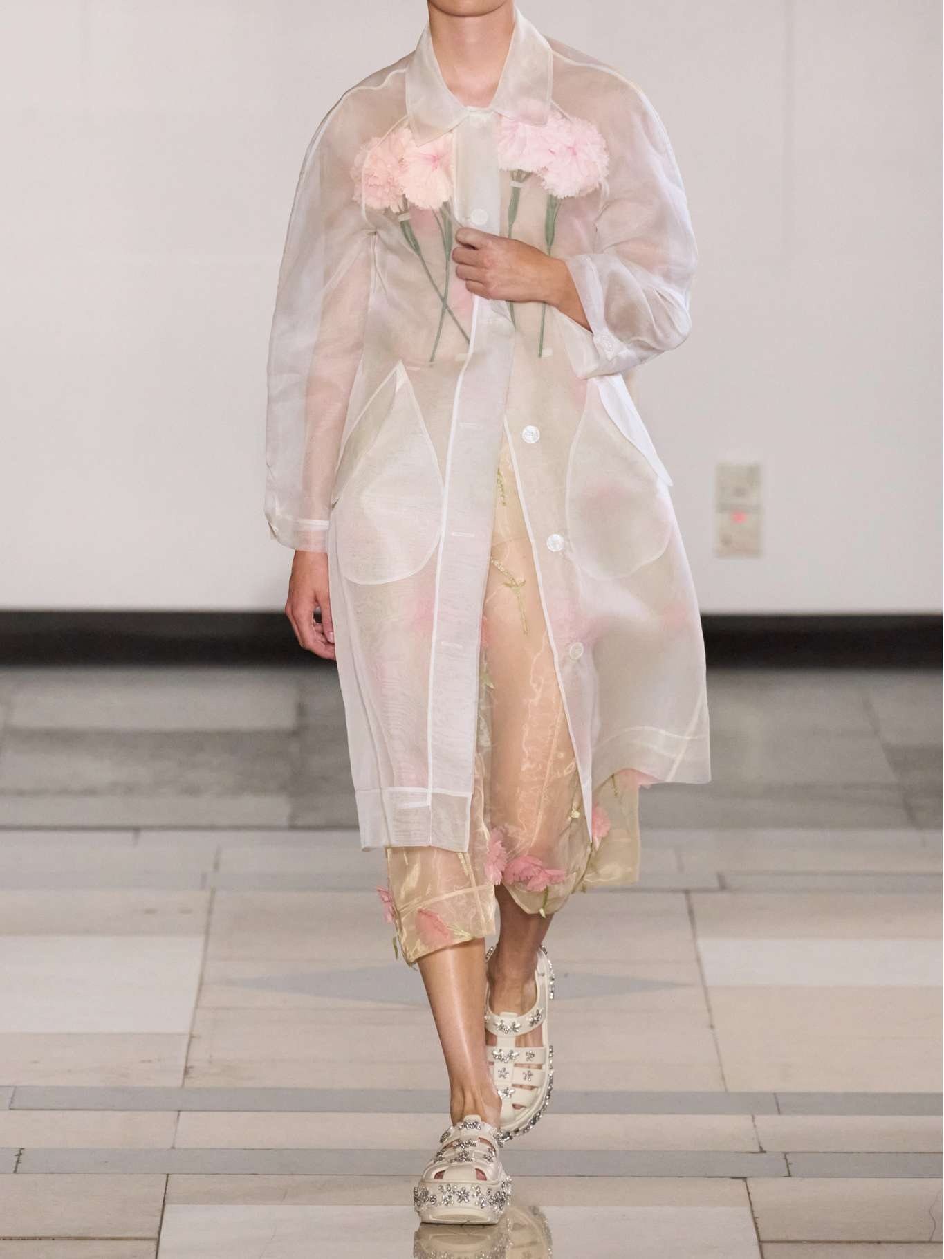 Embellished silk-organza coat Ivory - 5