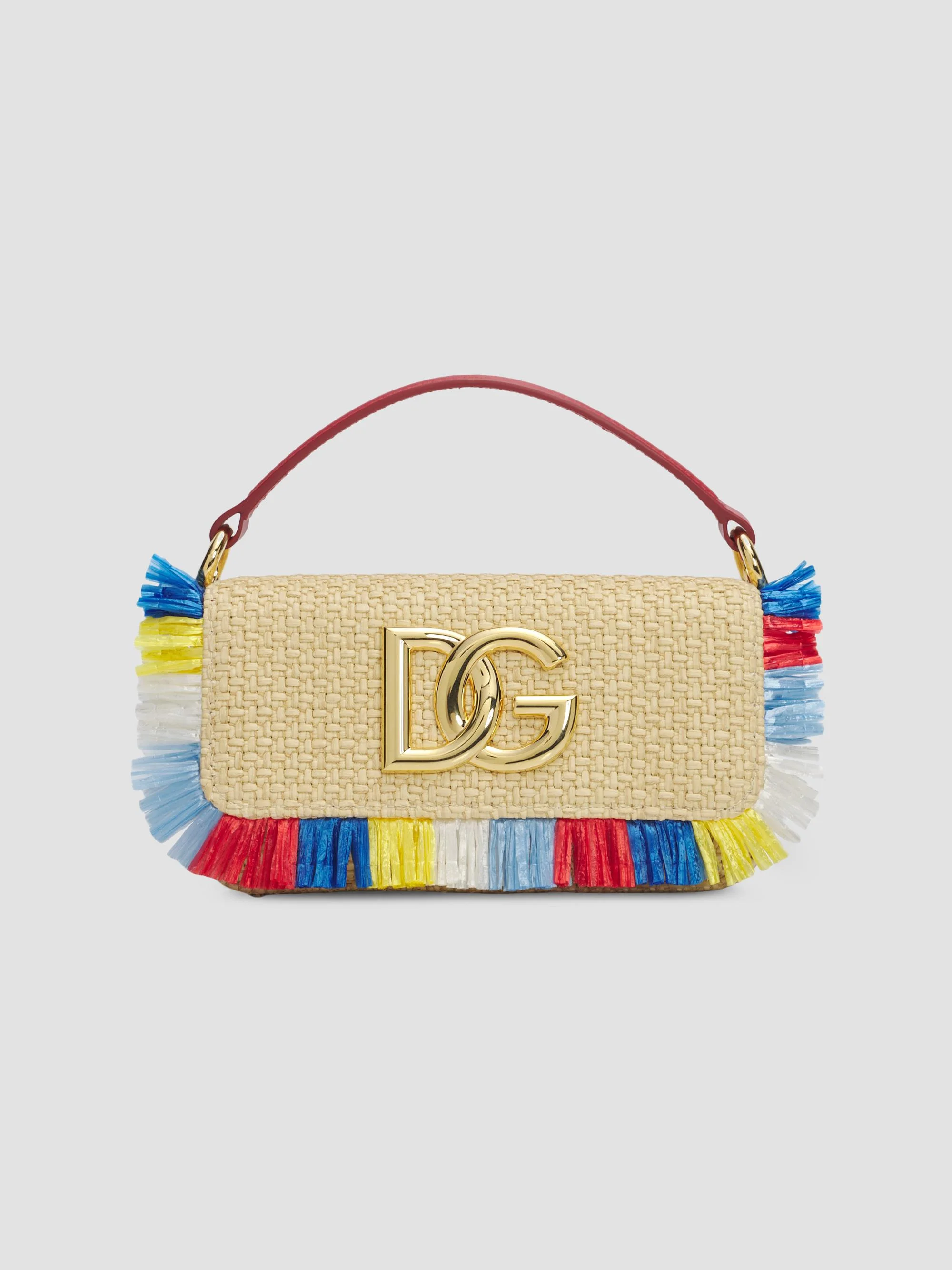 Women's Fringed Raffia Shoulder Bag - Naturale Multicolor - 1