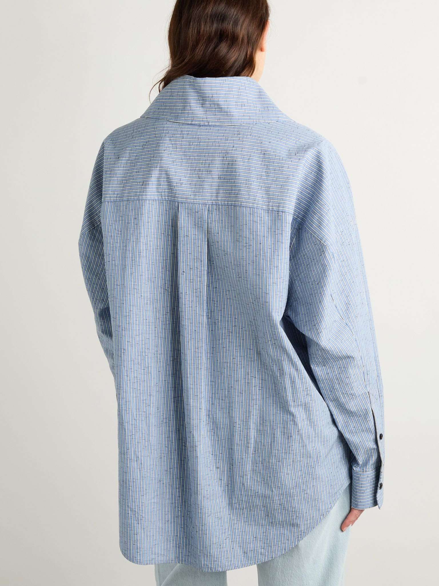 Oversized striped cotton-blend shirt Blue - 3