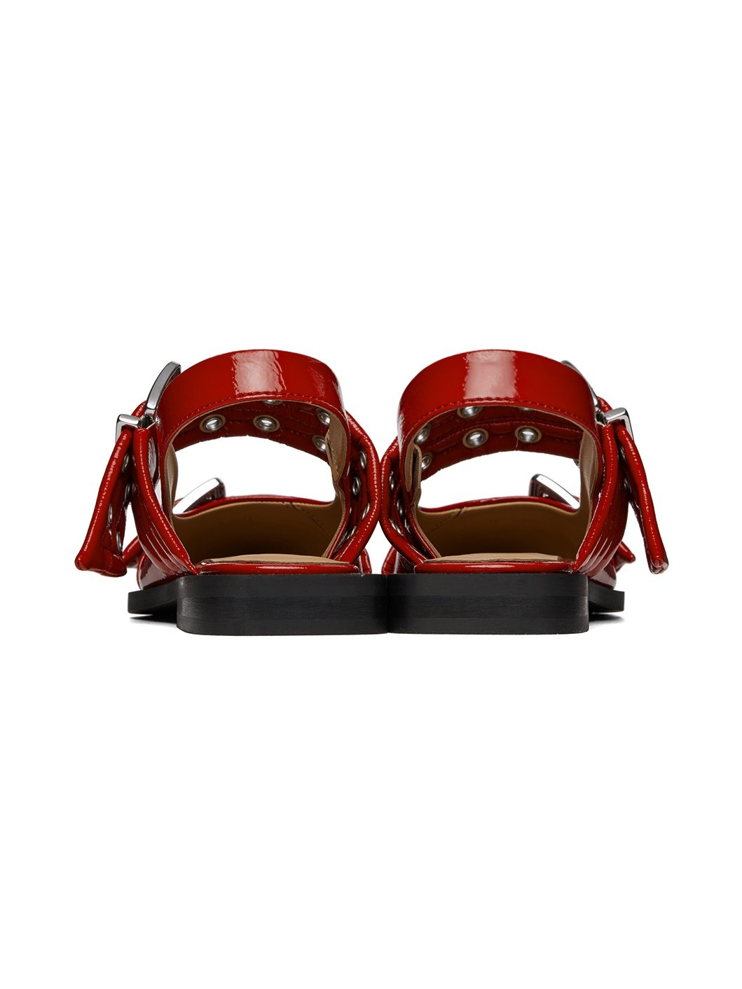 Red Wide Welt Buckle Ballerina Flats - 2