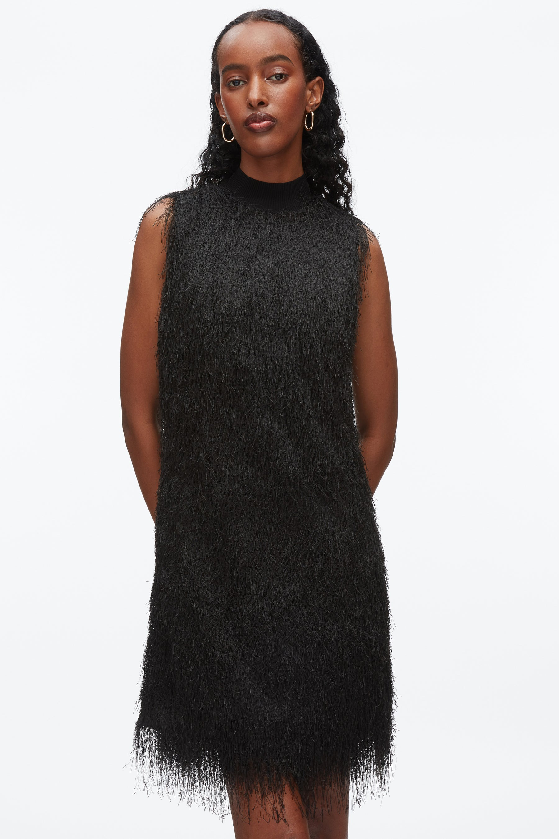 Fringe Mock Neck Shift Dress - 5