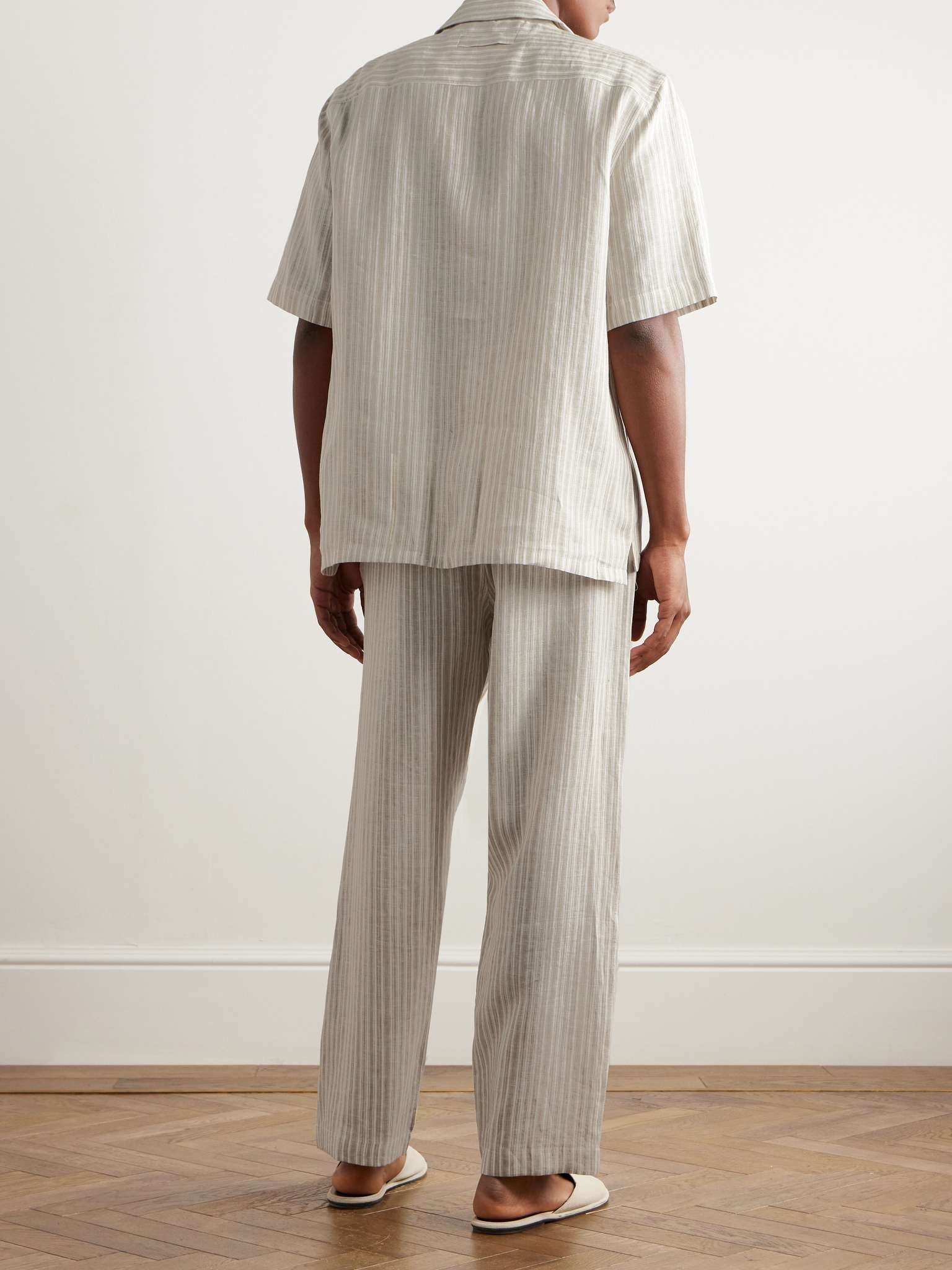 Logo-Embroidered Striped Linen Pyjama Set - 3
