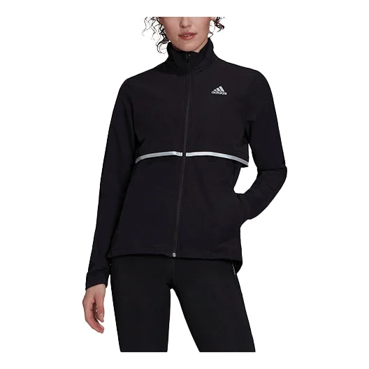 (WMNS) adidas Logo Printing Stand Up Collar Zipper Long Sleeve Jacket Coat Black GU3834 - 1