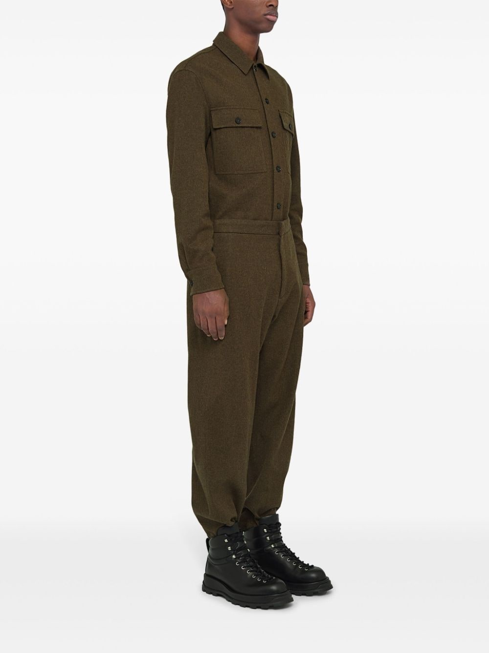 logo-patch wool tapered trousers - 3