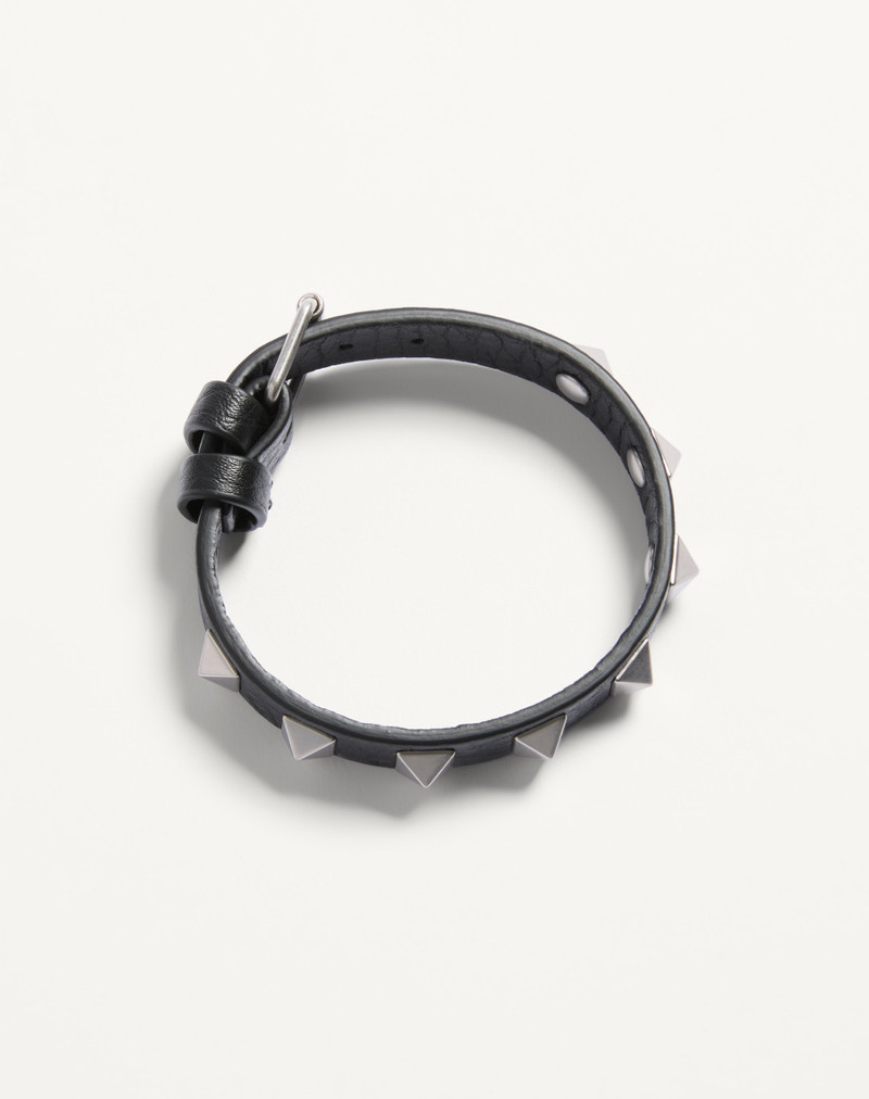 Valentino ROCKSTUD LEATHER BRACELET WITH RUTHENIUM STUDS outlook