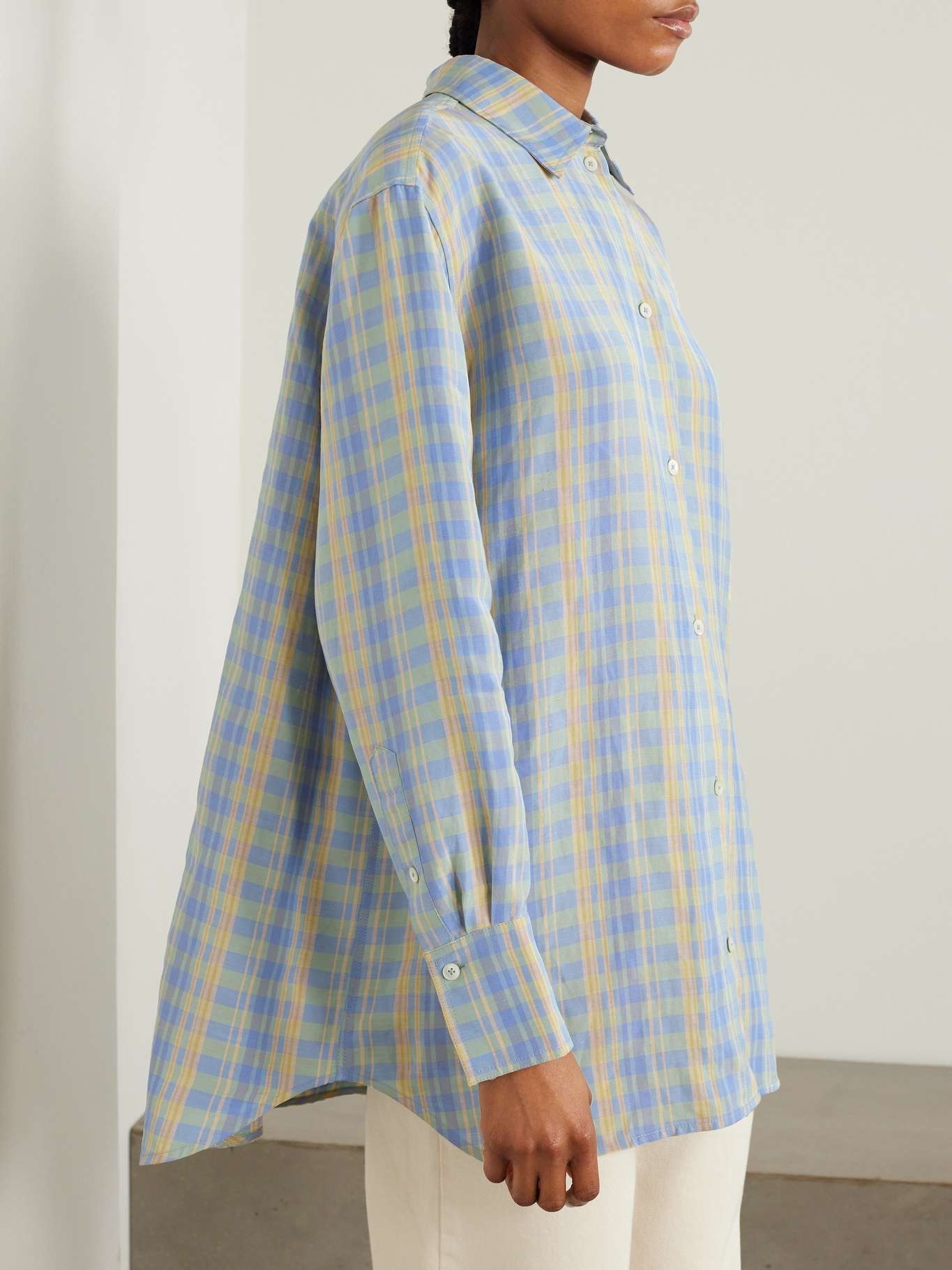 Checked linen-blend shirt - 3