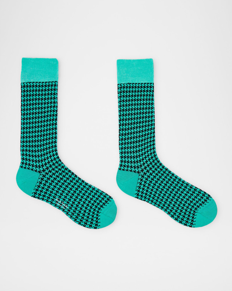 Paul Smith Men's James Houndstooth Gingham Crew Socks outlook