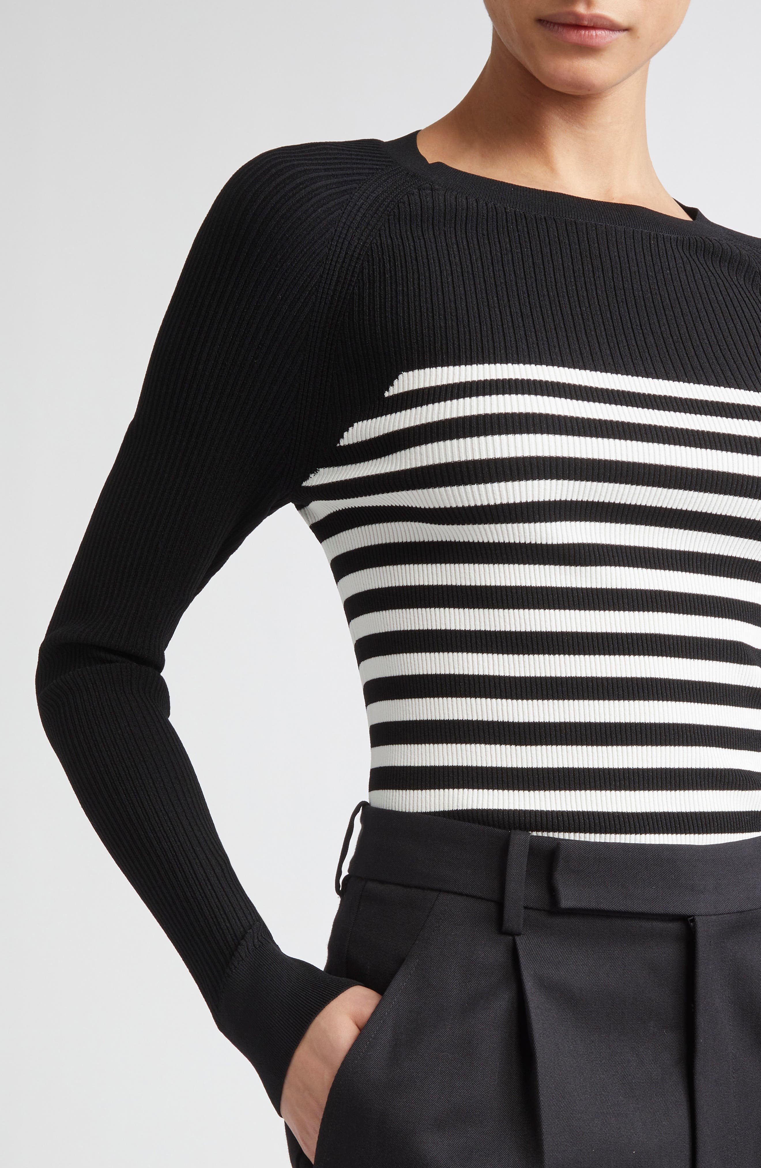 Max Mara Braies Stripe Bodice Rib Sweater in Black at Nordstrom - 4