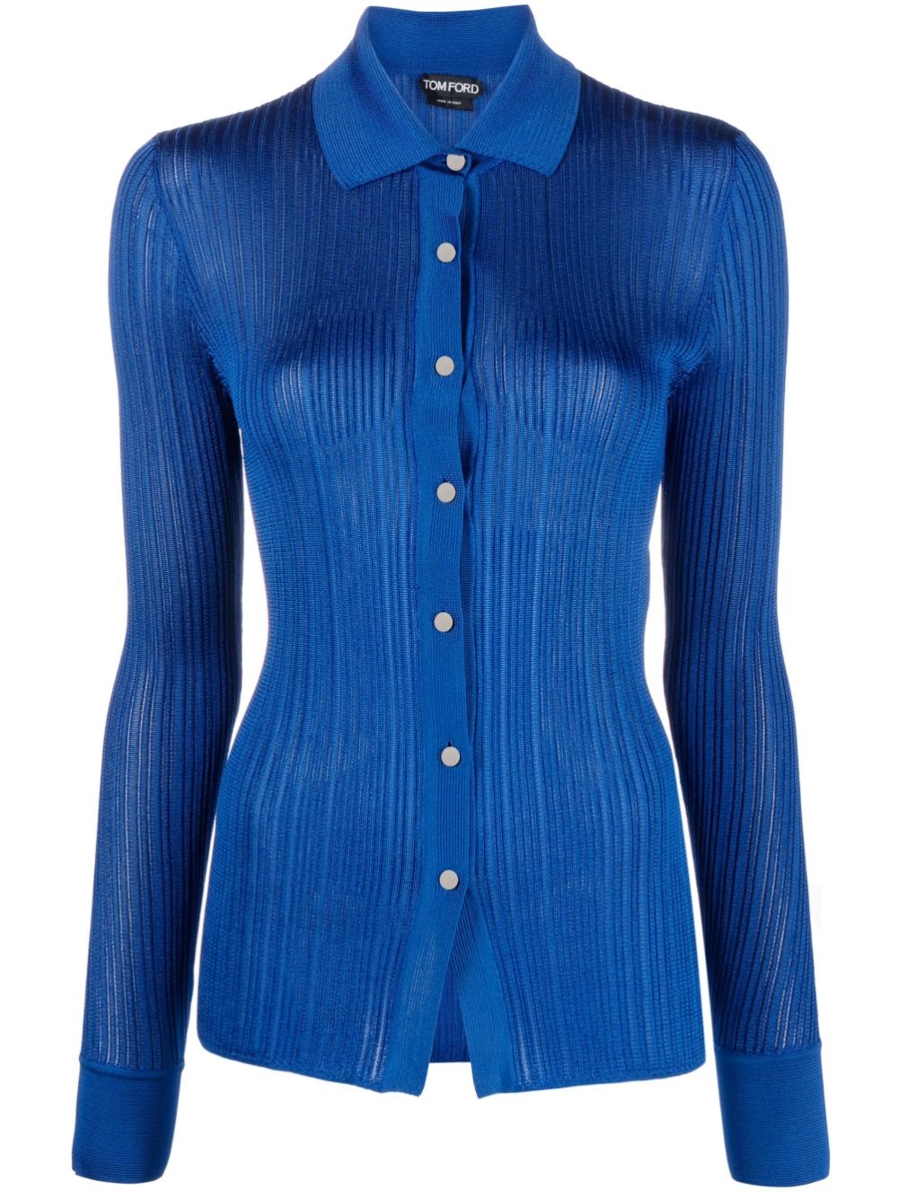 ribbed polo collar cardigan - 1