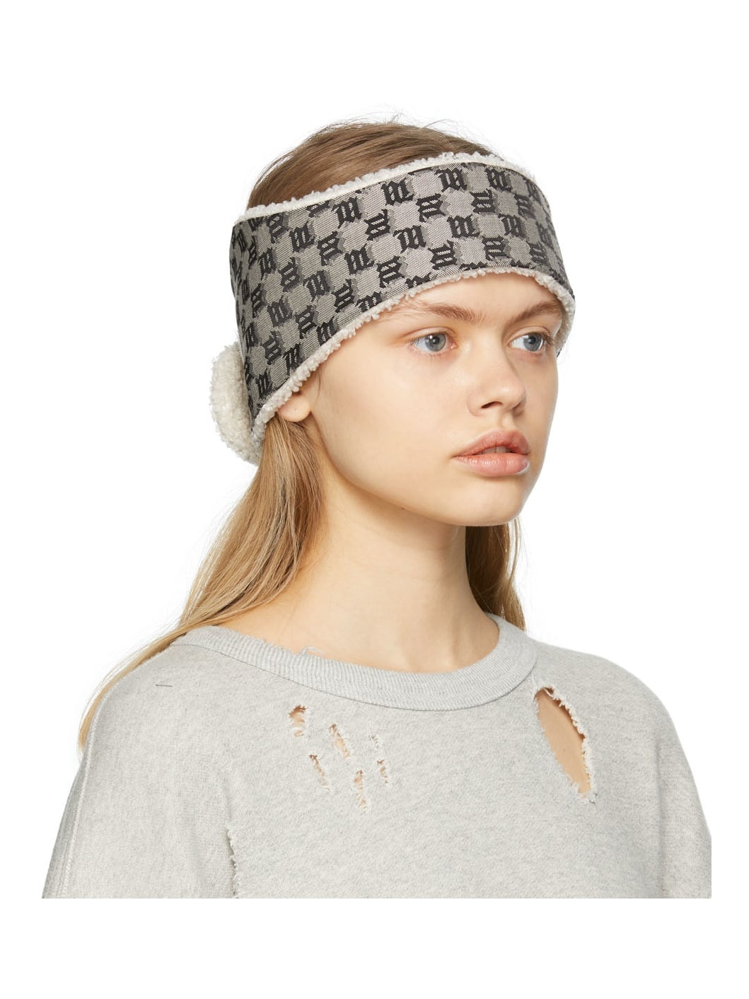 Beige & Black Monogram Headband - 2