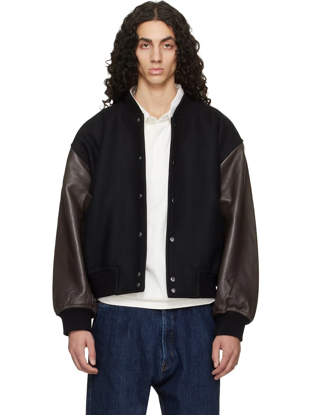 Black & Brown Alph Leather Bomber Jacket - 1