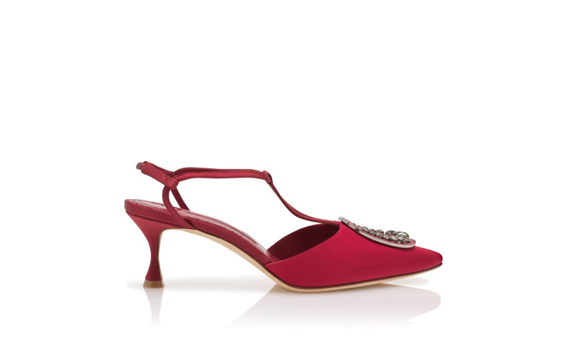 Red Grosgrain Jewel Embellished T-Bar Pumps 1
