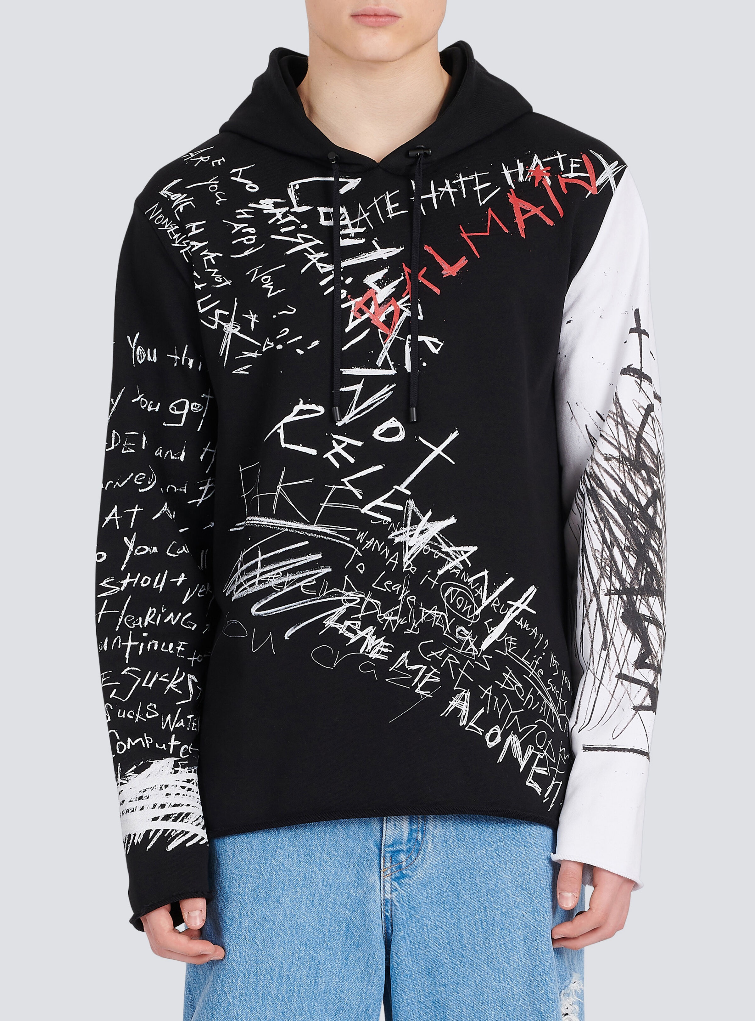 Hooded cotton sweatshirt with graffiti Balmain logo print - 6