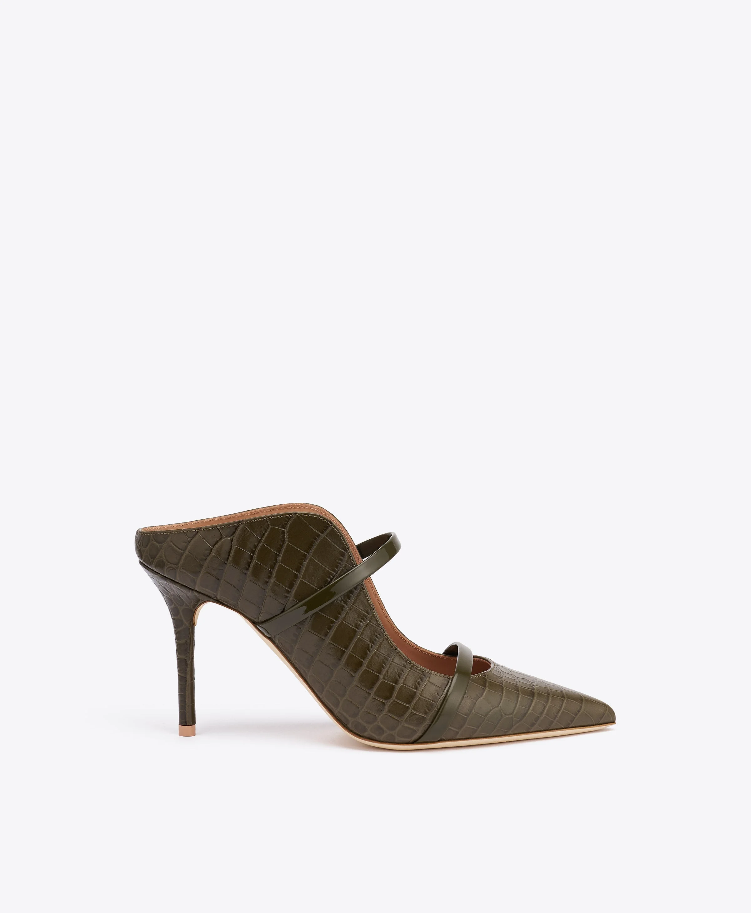 Maureen 85 Dark Green Croc-Embossed Leather Mules - 1