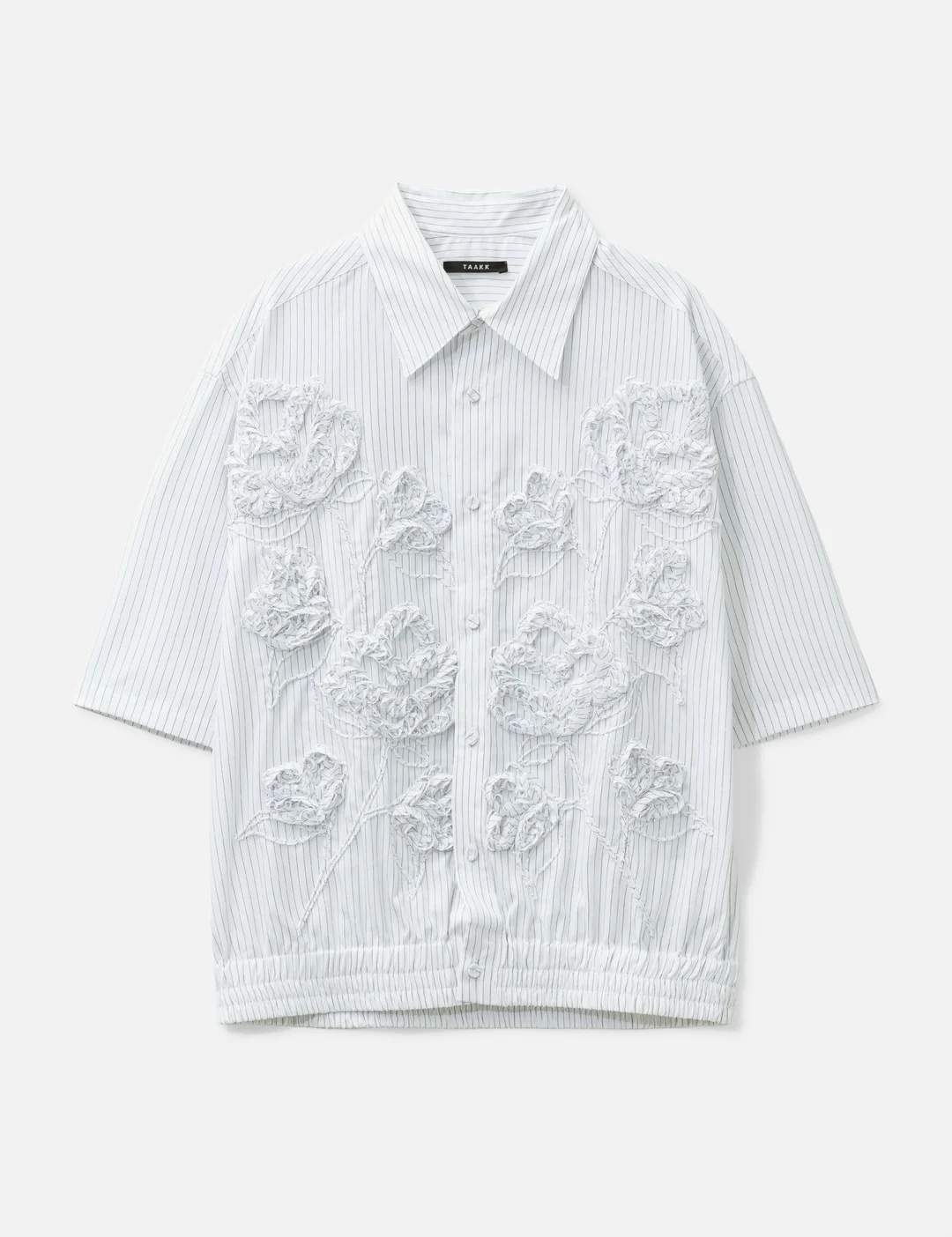 FLOWER EMBROIDERY SHORT SLEEVE SHIRT - 1