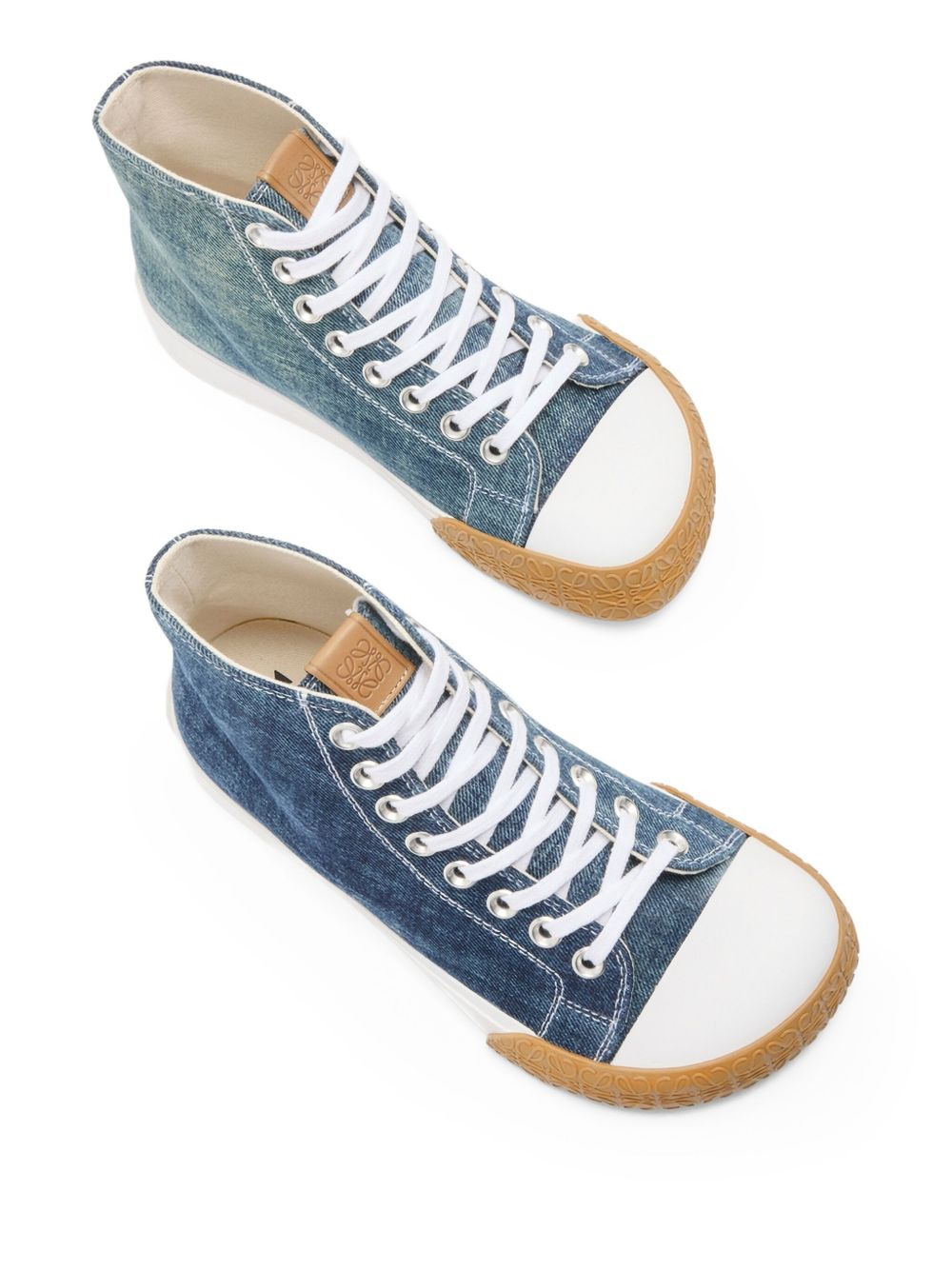 Bloc denim lace-up trainers - 4