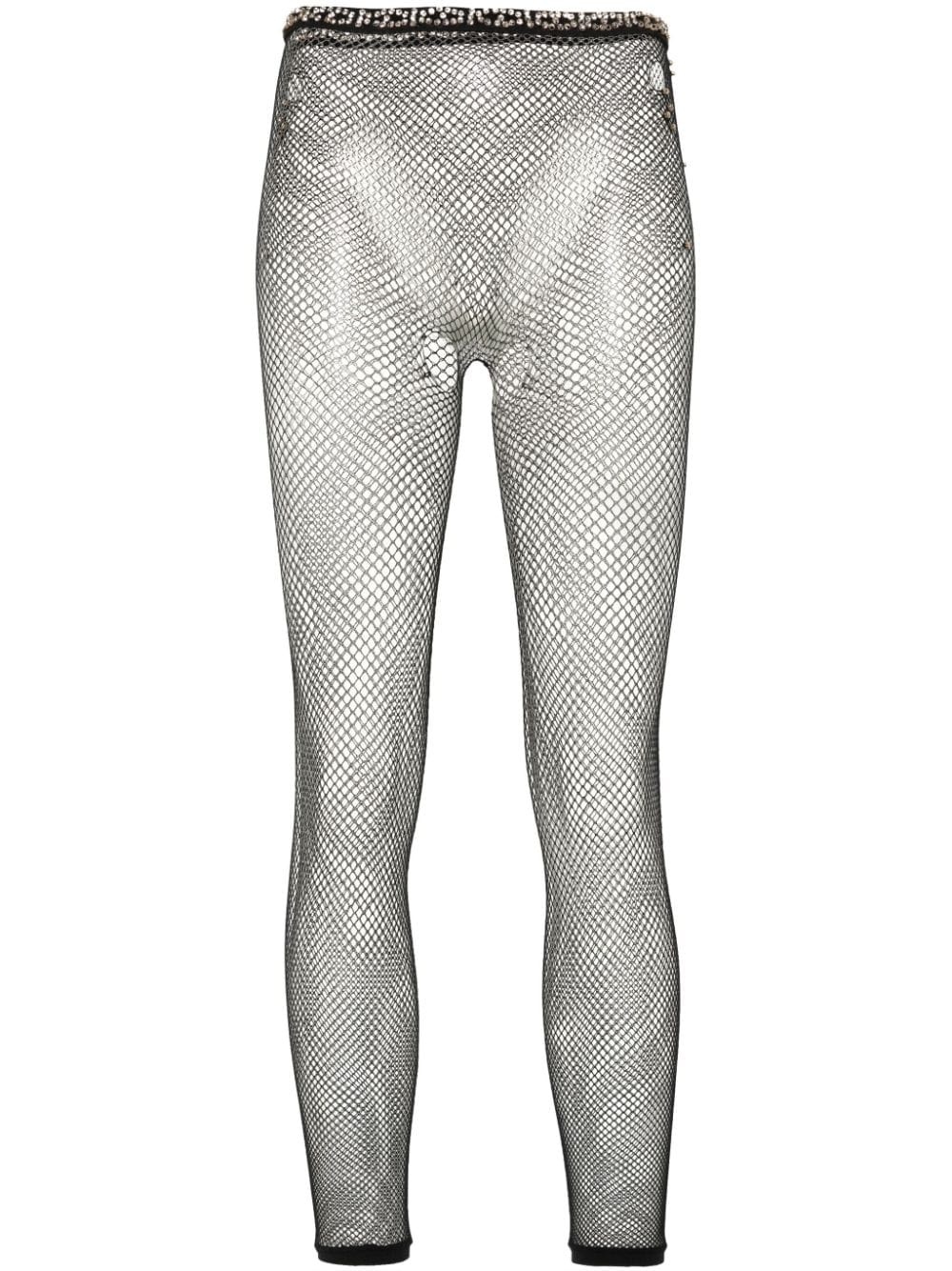 rhinestone-embellished mesh leggings - 1