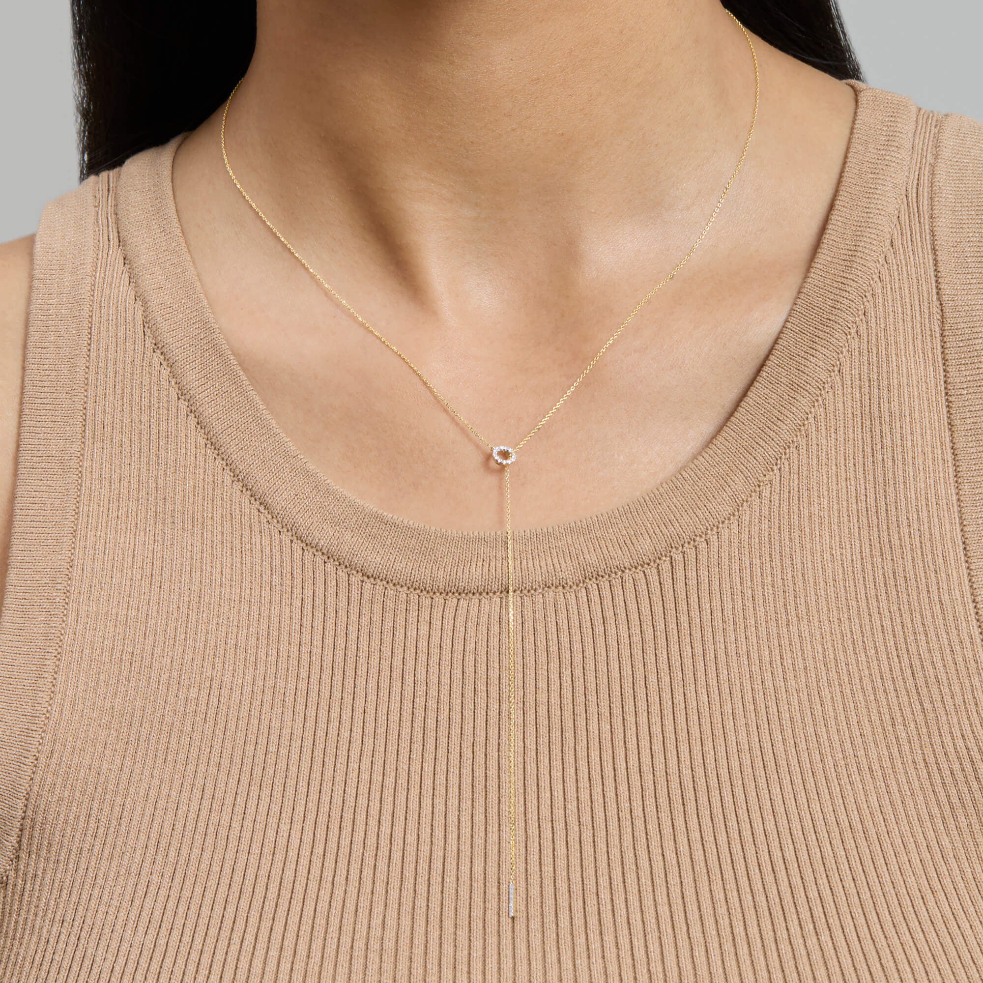 Pave Diamond Open Circle Lariat Necklace - 2