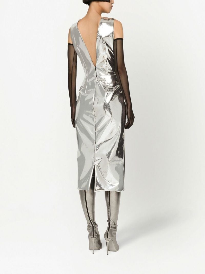 KIM DOLCE&GABBANA metallic-effect midi dress - 4