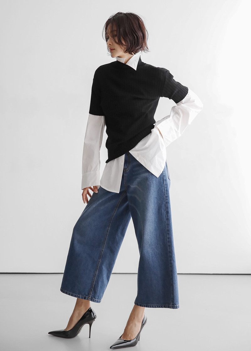 Besdon Denim Culottes - Medium Wash 5