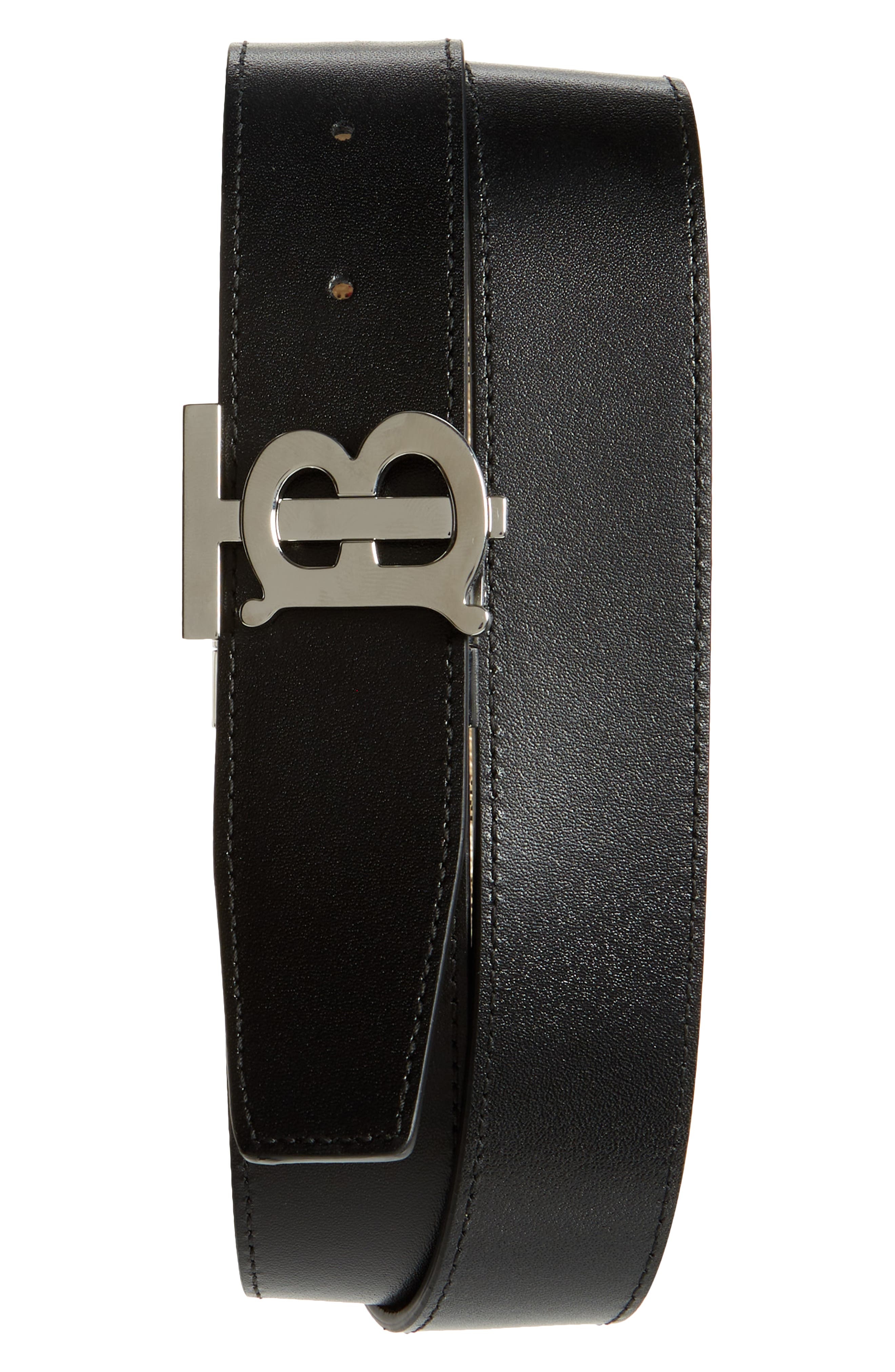 burberry TB Check Reversible Belt in Archive Beige/Silver at Nordstrom - 2