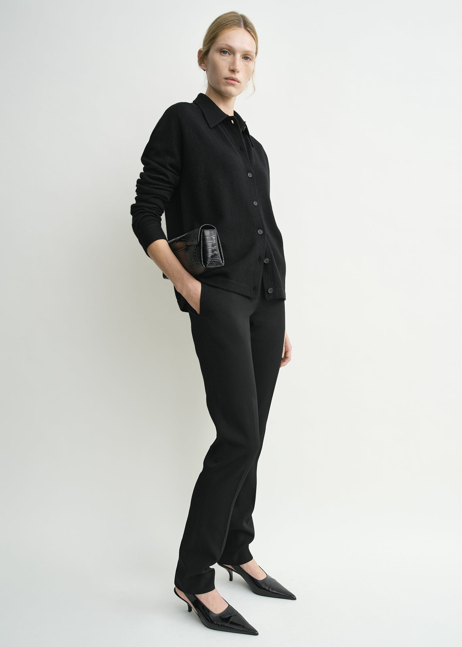 Raglan-sleeve cashmere cardigan black - 3