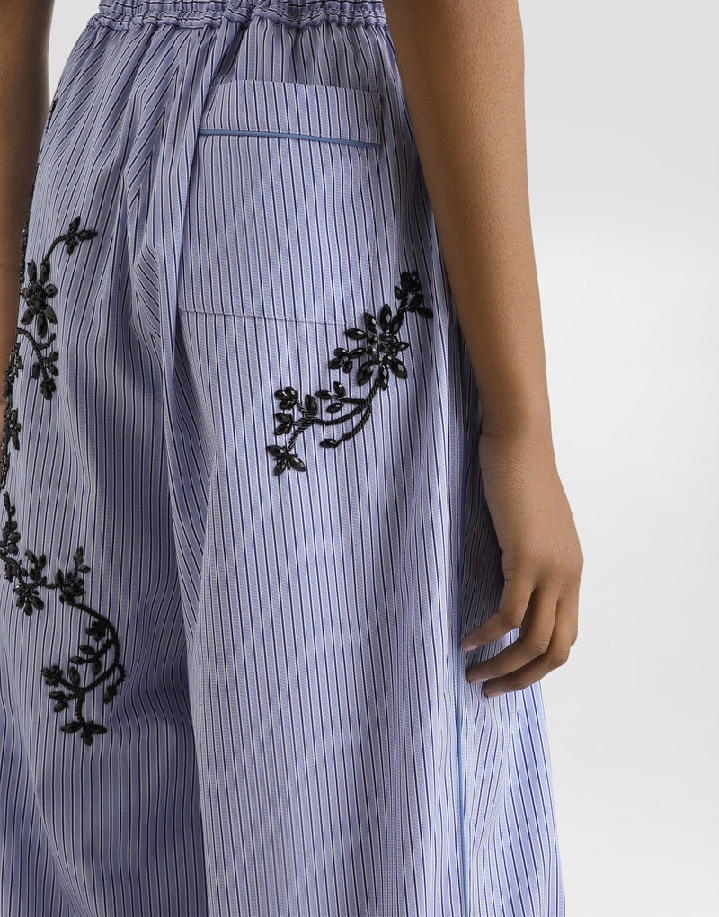 Striped poplin trousers with flowers embroidery 6