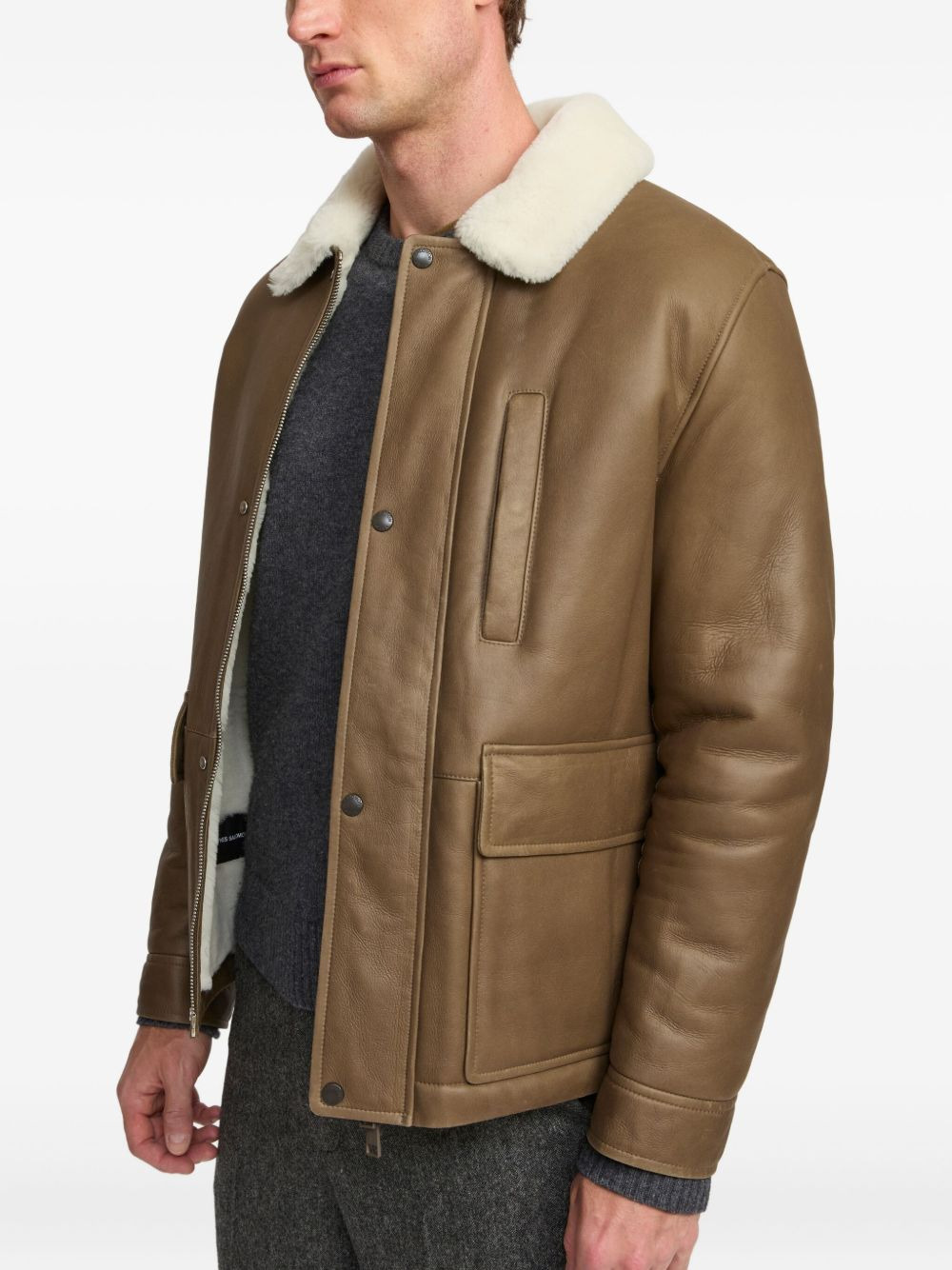 shearling collar leather jacket - 3