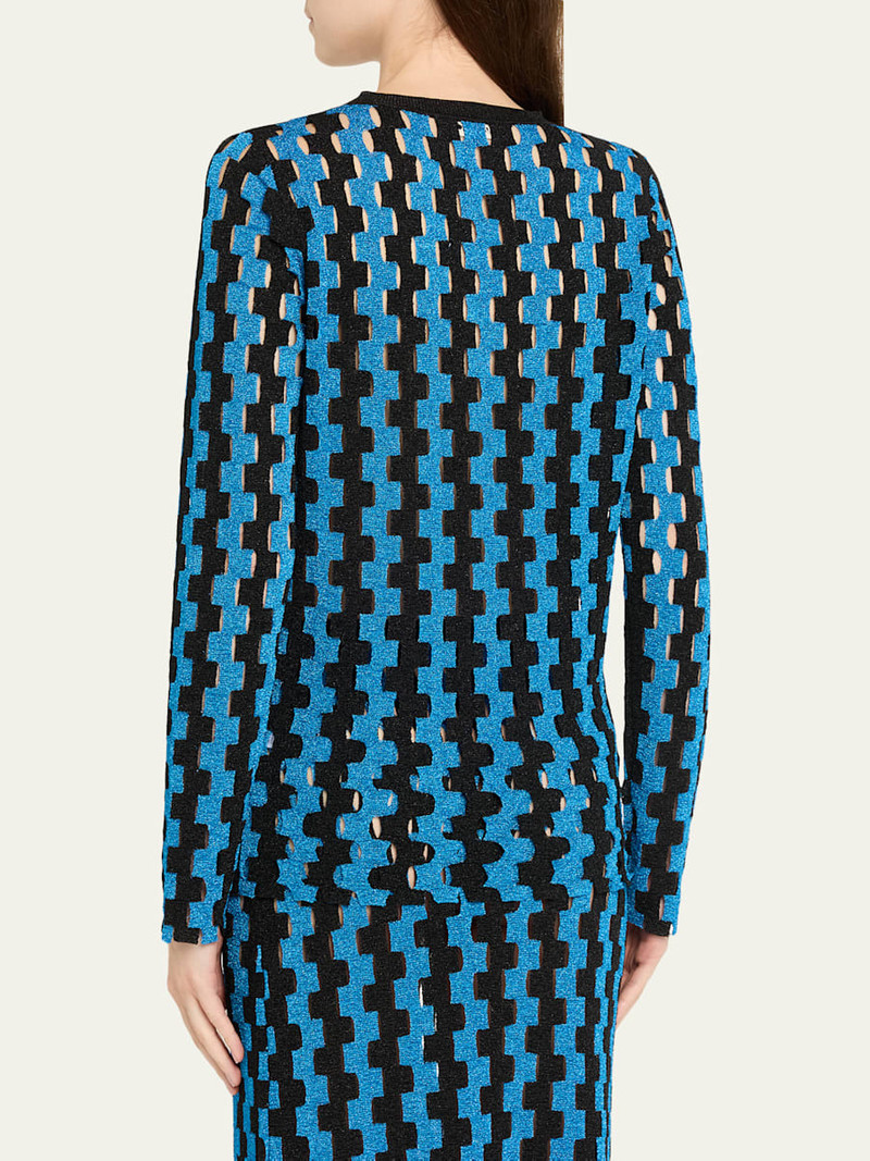 ZANKOV Bowery Metallic Open-Knit Crewneck Cardigan outlook