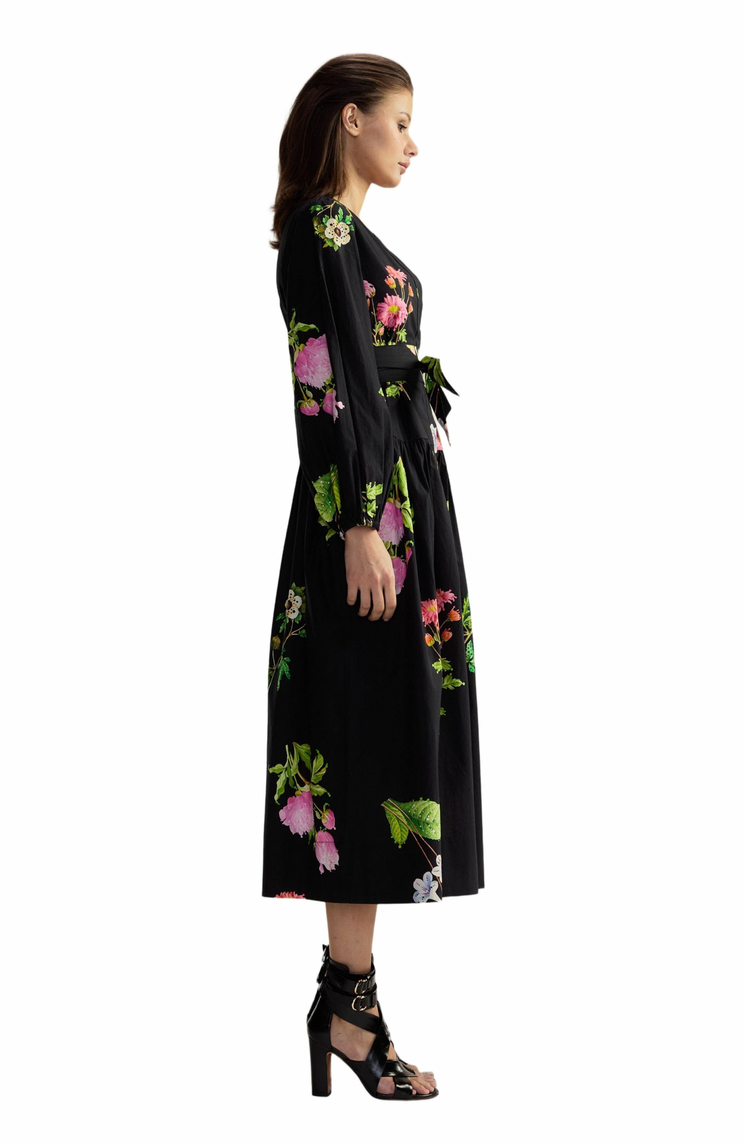 Cynthia Rowley COTTON SATEEN SHIRT DRESS in Black Floral at Nordstrom - 2