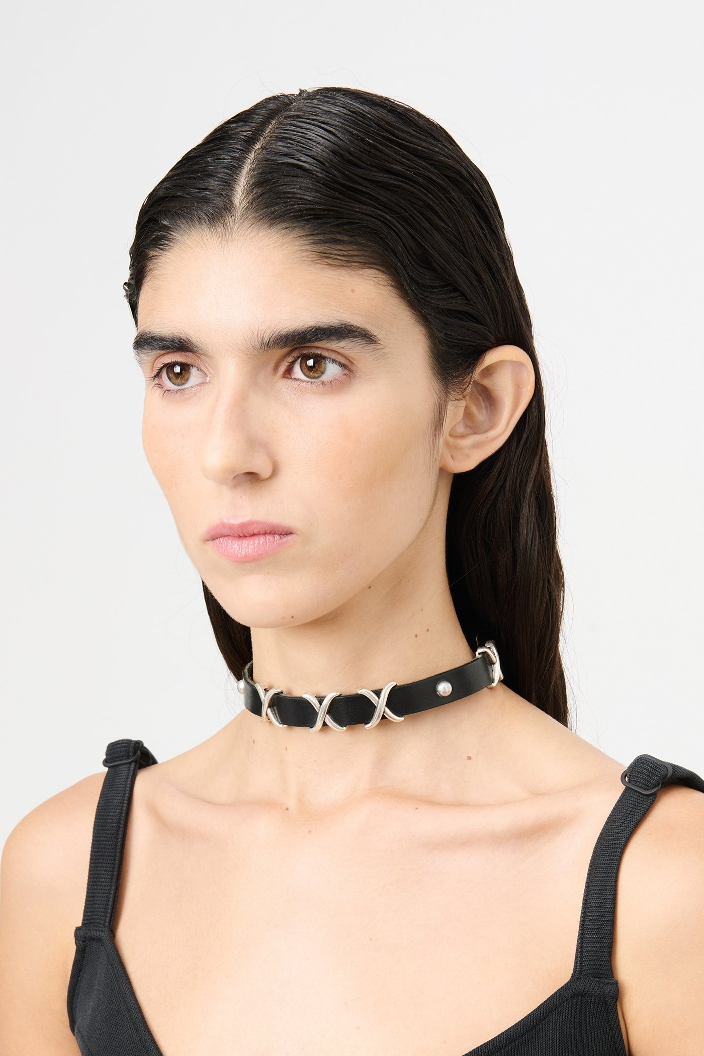 2 cm Choker Trio Cross Black Leather - 5