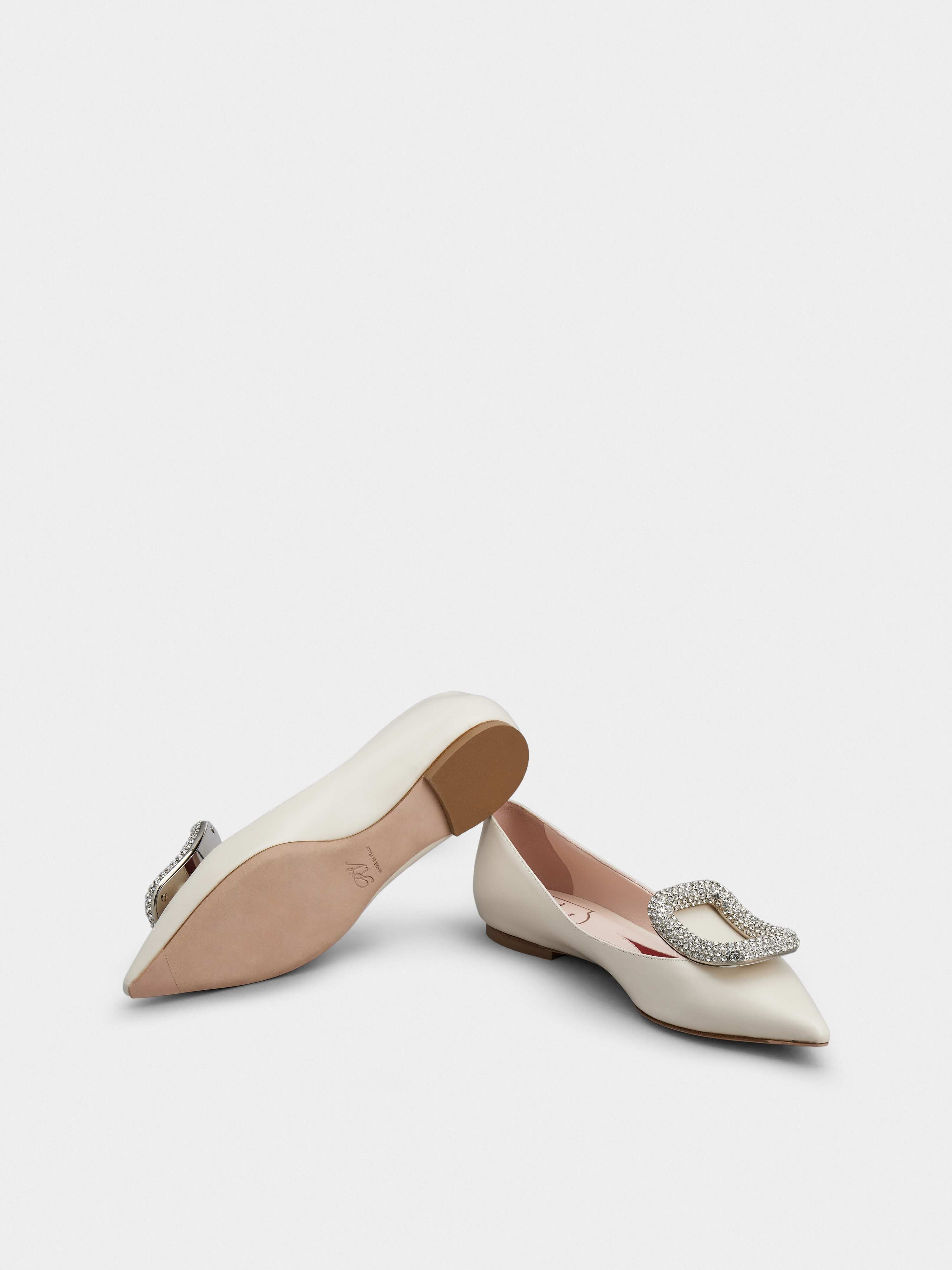 Viv' Choc Strass Buckle Ballerinas in Leather - 6