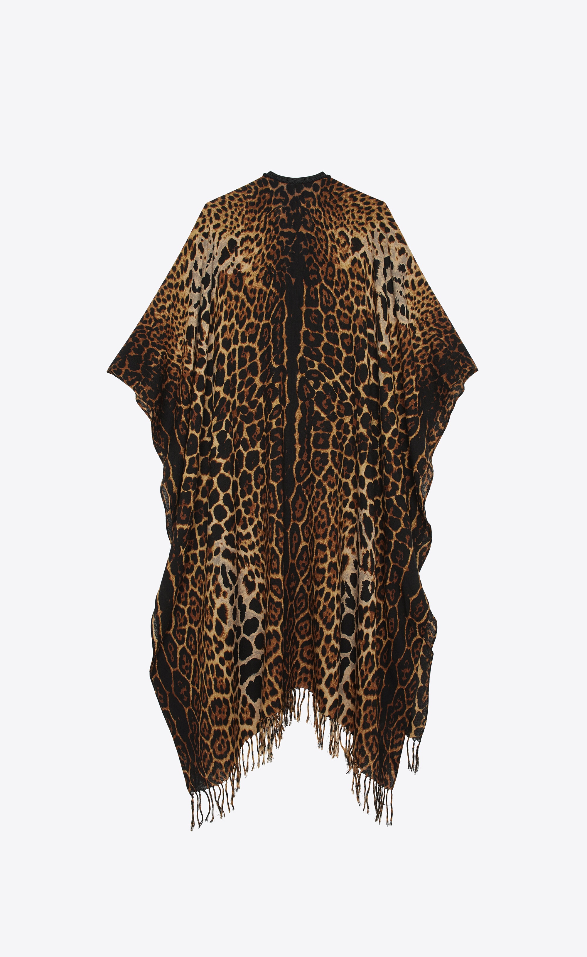 fringed leopard-print poncho in wool canvas - 2
