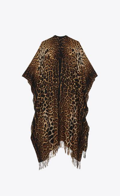 SAINT LAURENT fringed leopard-print poncho in wool canvas outlook