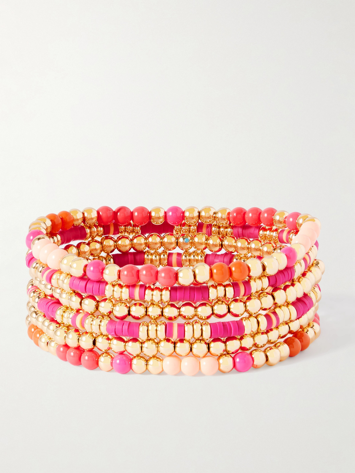 The Love Bunch Set Of Six Gold-tone, Enamel And Heishi Bracelets - 3