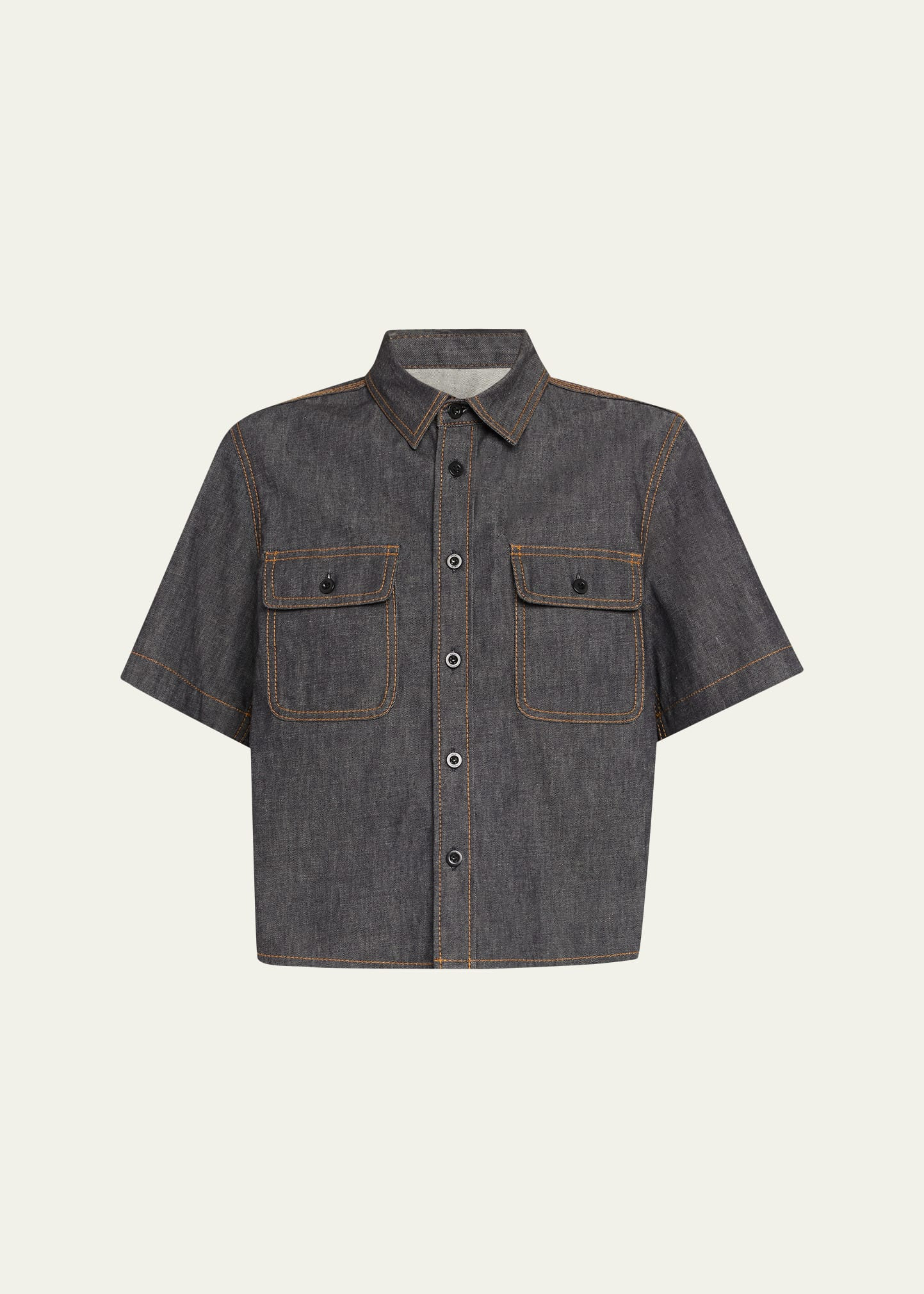Denim Nylon Hybrid Short-Sleeve Shirt - 1