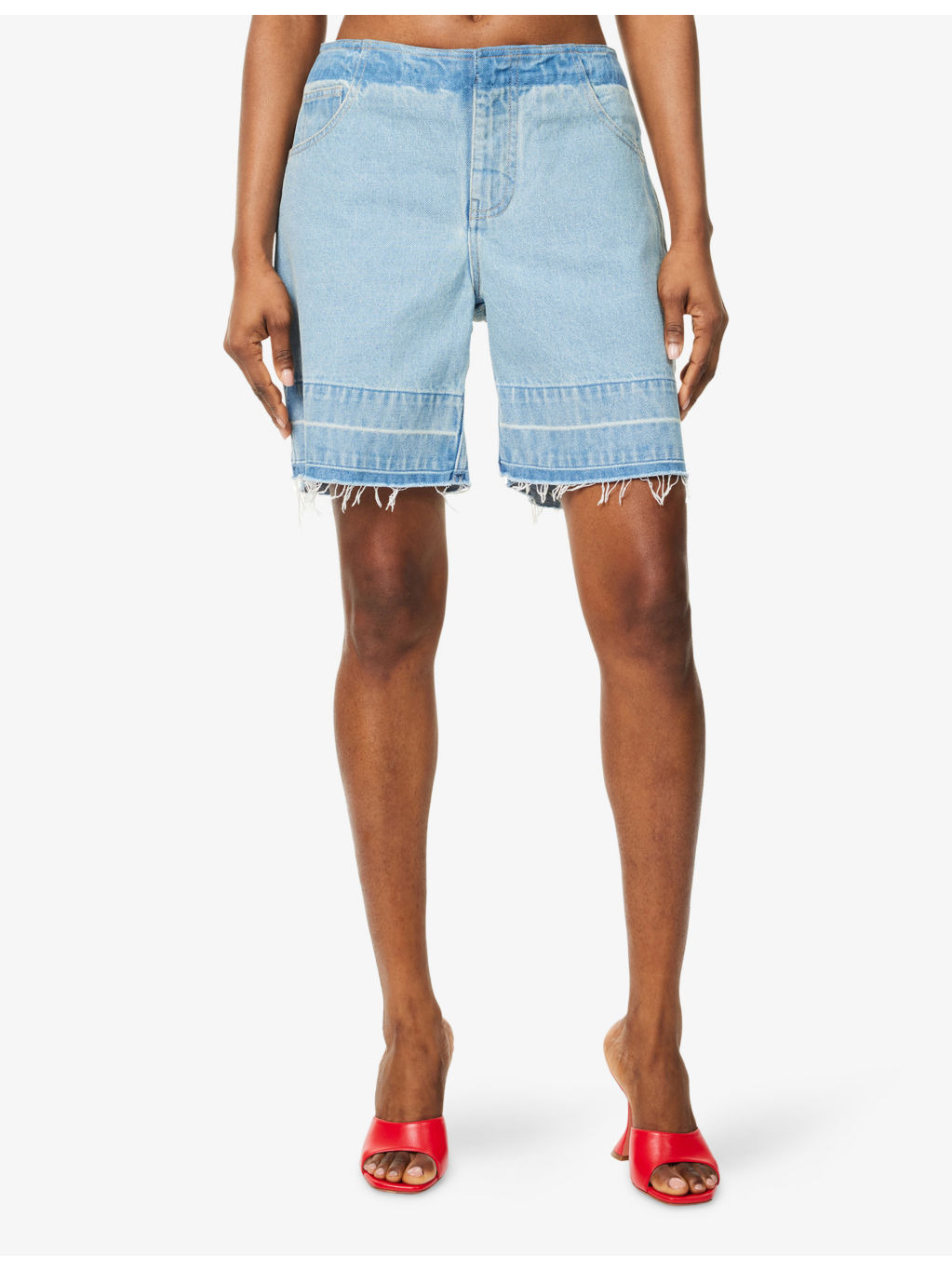 Mid-rise Raw-Hem Denim Shorts - 3