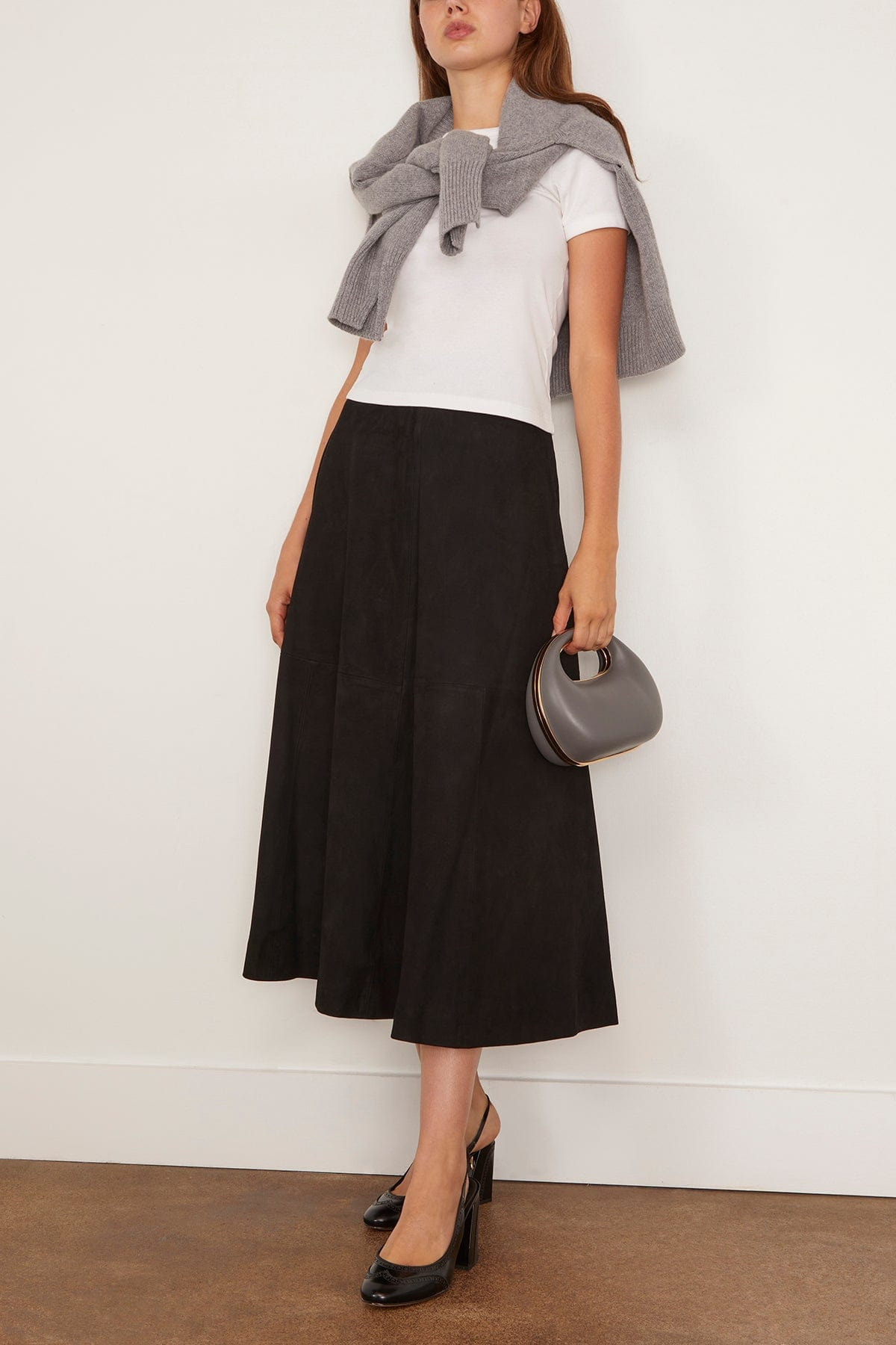 A-Line Suede Skirt in Black - 2