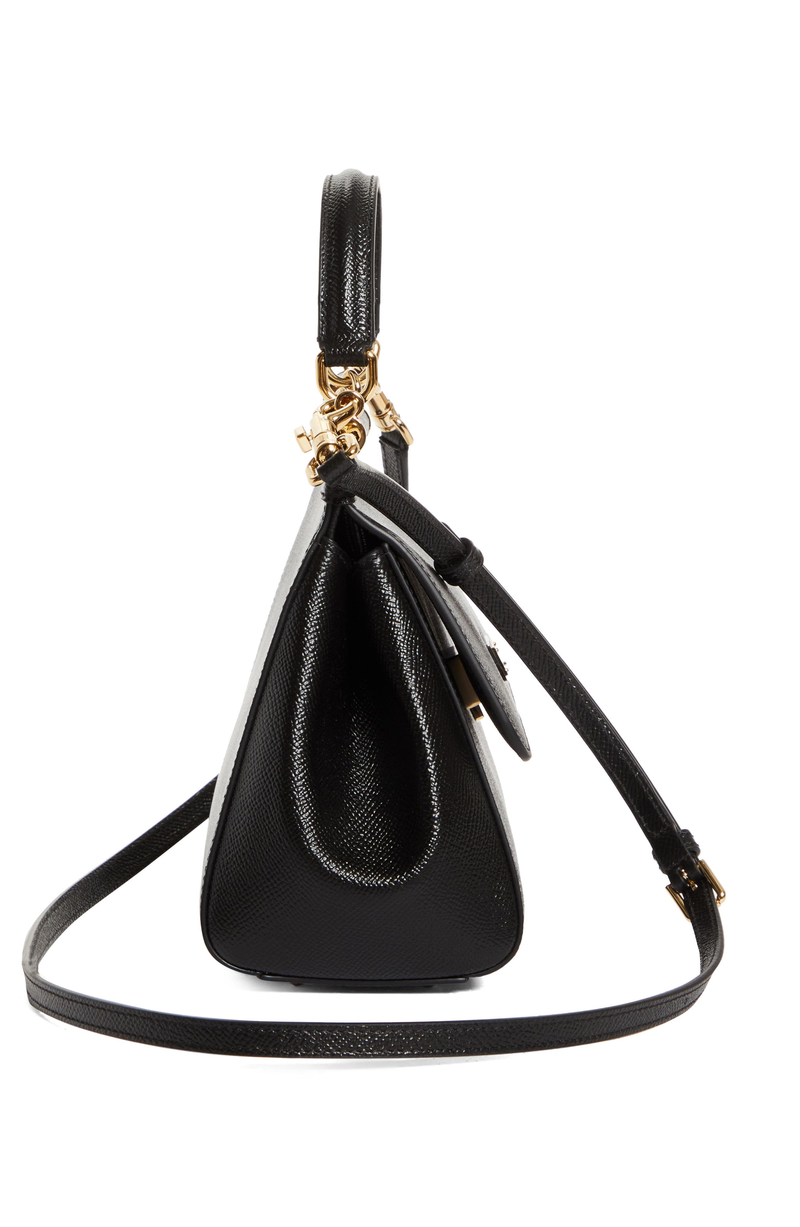 Dolce&Gabbana Medium Sicily Leather Top Handle Bag in 80999 Black at Nordstrom - 6