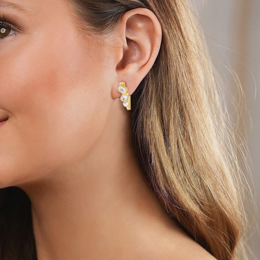 Diamond2Deal - Diamond2Deal 18k Vermeil Plated Silver 3.25 Ct Multi Shape Lab Grown Diamond Fancy Hoop Earrings VVS - 4