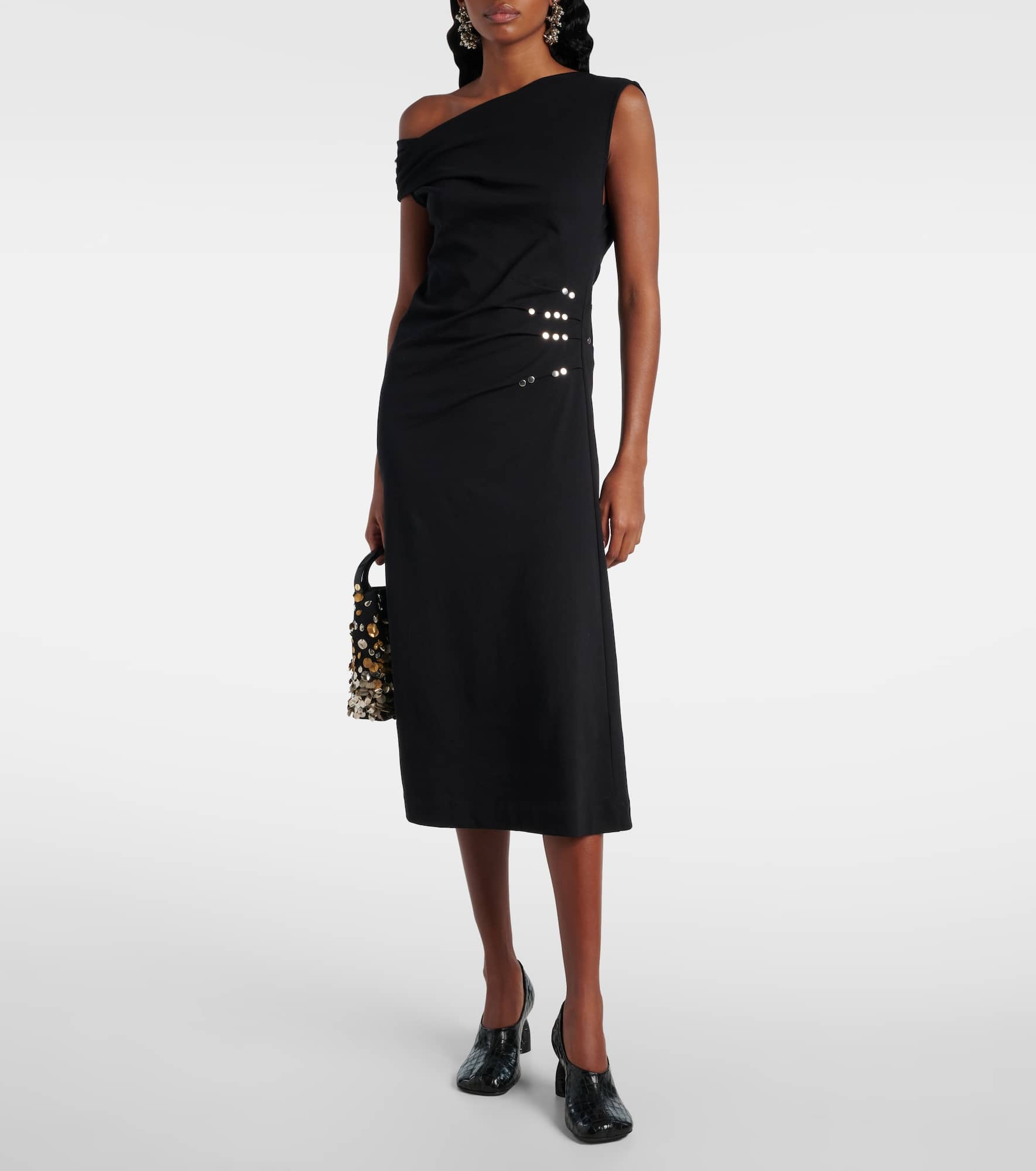 Gathered embellished jersey midi dress - 2